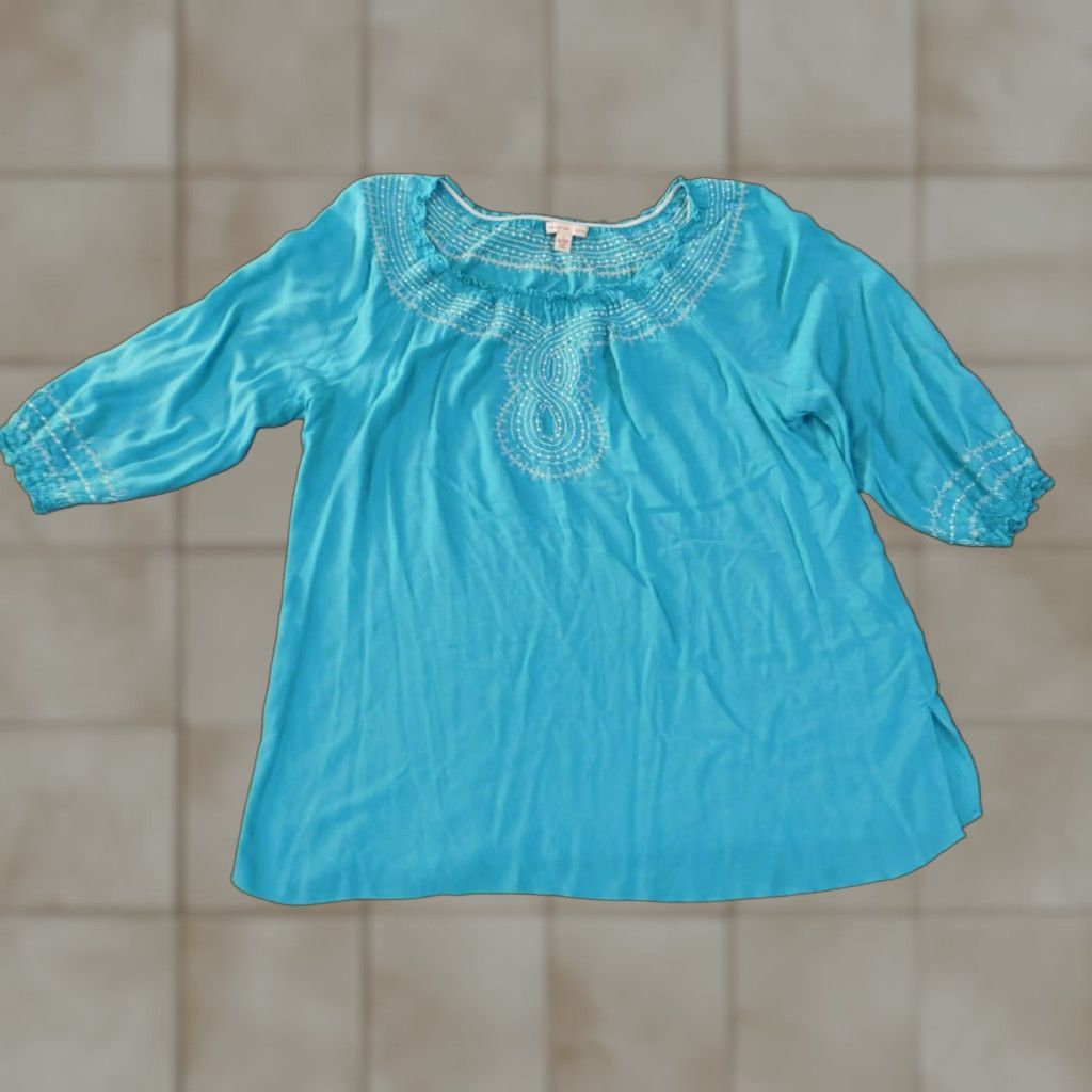 JM Collection JM Collection Blouse Shirt 1X Plus Womens Blue Striped Rayon Knit Crew Neck 3/4 Sleeve Pullover Classic Stretch Casual Size XL / US 12-14 / IT 48-50 - 1 Thumbnail