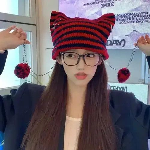 Other Winter Devil Striped Knitted Beanie Hat Size ONE SIZE - 3 Thumbnail