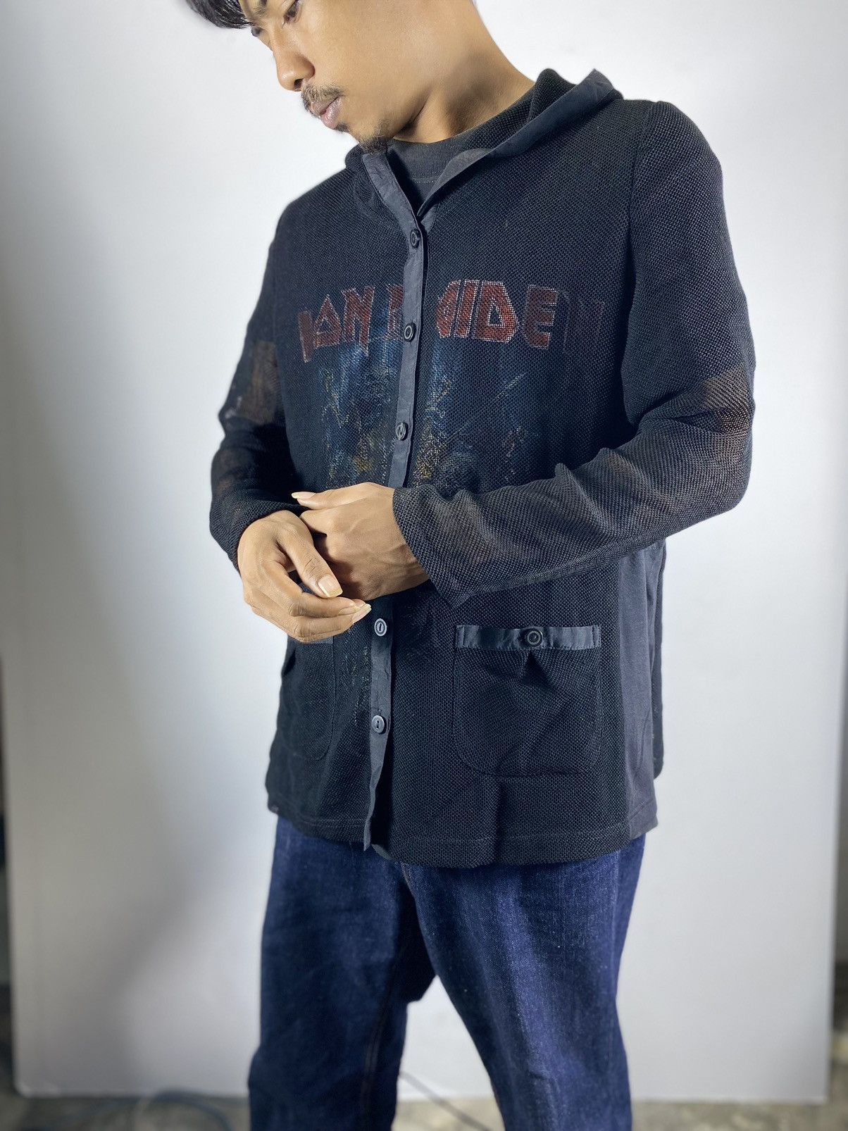 Japane- glitgern Mesh Hoodie button if9was6 style