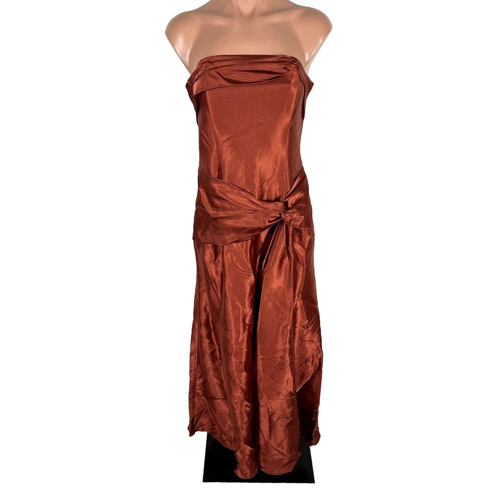 Jessica McClintock VINTAGE Jessica McClintock Dress Womens 8 copper Vtg 80s Strapless Satin Fit Flare Party Prom Size M / US 6-8 / IT 42-44 - 3 Thumbnail