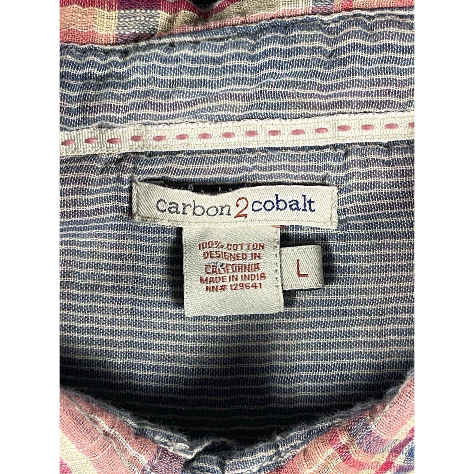 Carbon Carbon 2 Cobalt Shirt Long Sleeve Button-Up Plaid Red Men L Chambray 100% Cotton Button Regular Adult Mens Size US L / EU 52-54 / 3 - 5 Thumbnail