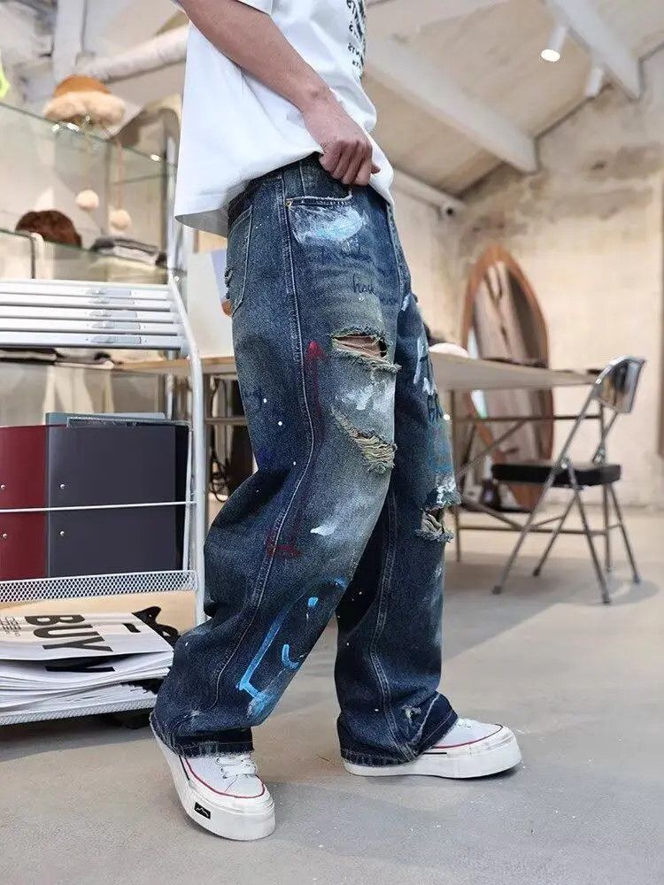 Japanese Brand Retro loose graffiti painted ripped jeans Size US 32 / EU 48 - 3 Thumbnail