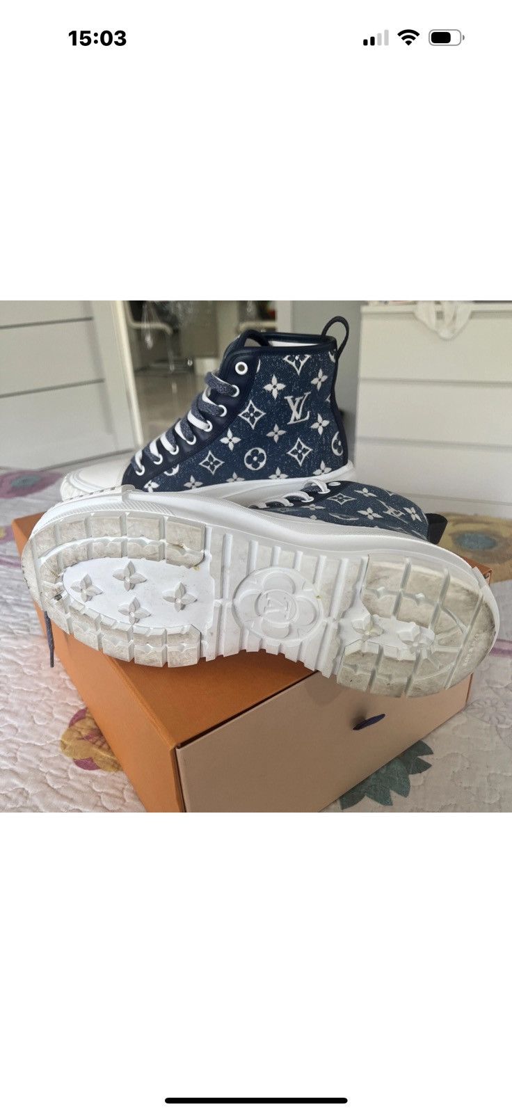 Louis Vuitton Louis Vuitton Squad Snickers Boot Monogram Denim NavyBlue Size US 8 / IT 38 - 11 Thumbnail