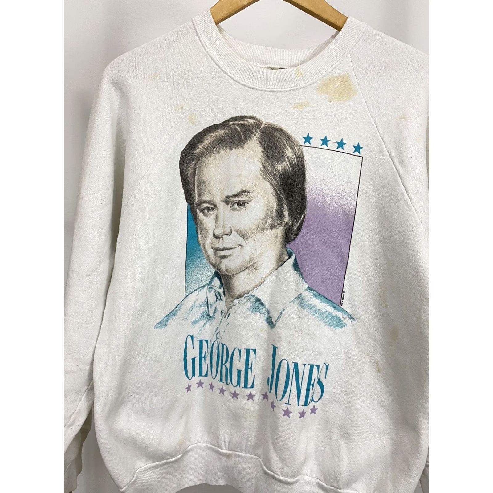 Fruit Of The Loom VTG George Jones Country Music Big Face Portrait Raglan Crewneck Sweatshirt L Mens White/Cream Crewneck Raglan Swing 90s Fan Gift Size US L / EU 52-54 / 3 - 5 Thumbnail