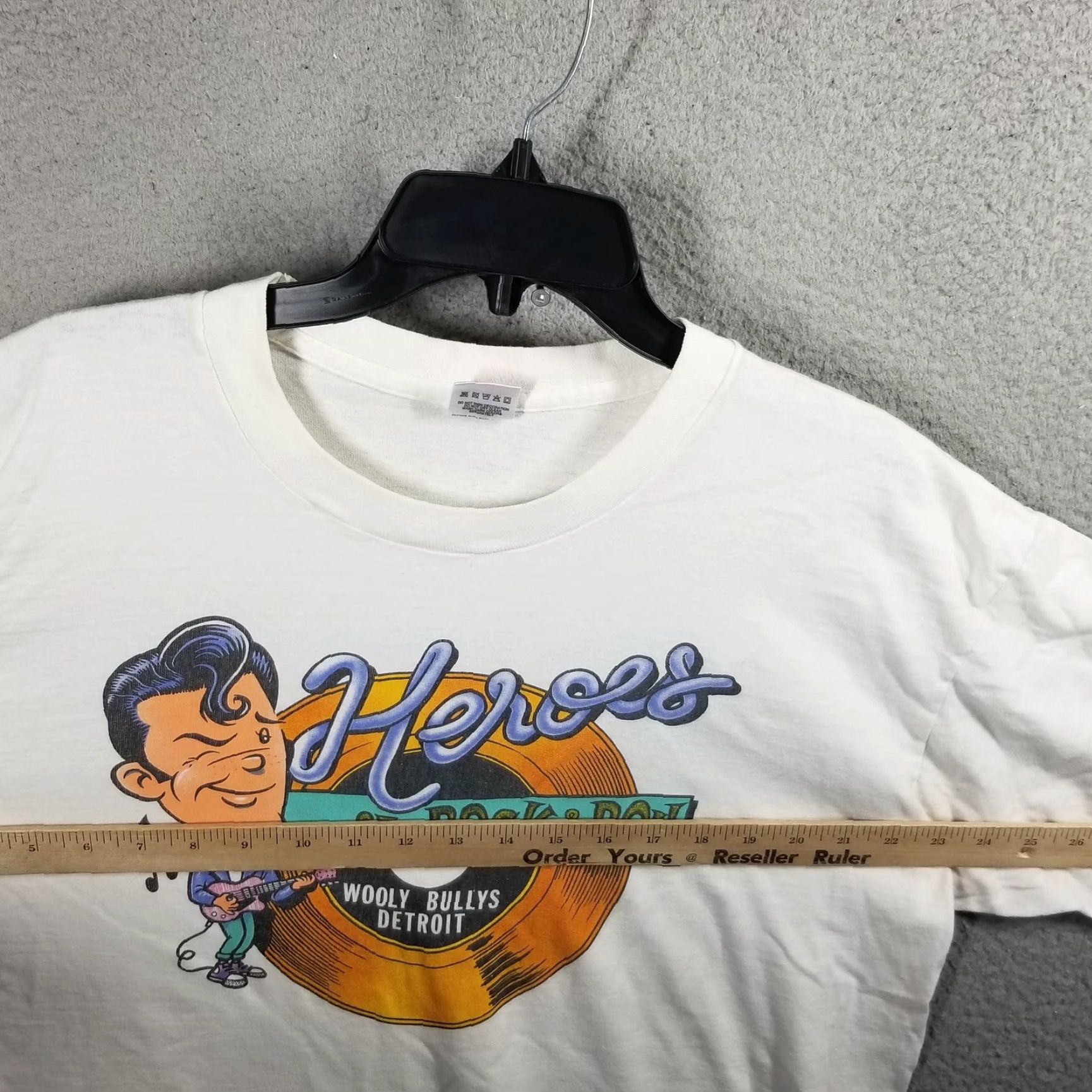 Fruit Of The Loom VINTAGE Music T-Shirt Men XL White 90s Rock & Roll Heroes of Detroit Wooly Bullys Graphic Tee Size US XL / EU 56 / 4 - 6 Thumbnail