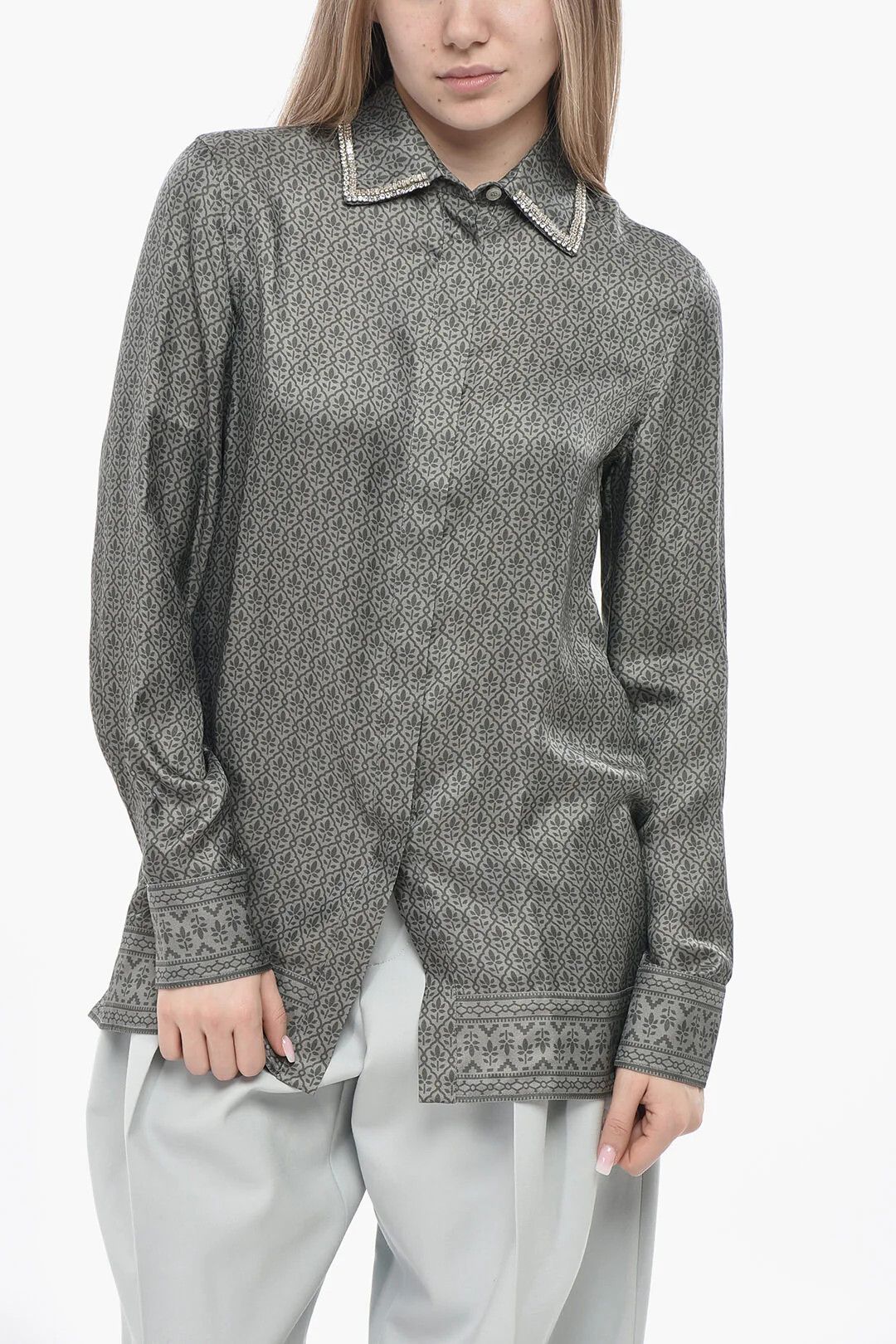 Golden Goose og1mm0426 Floral Satin Blouse in Grey Size XS / US 0-2 / IT 36-38 - 1 Thumbnail