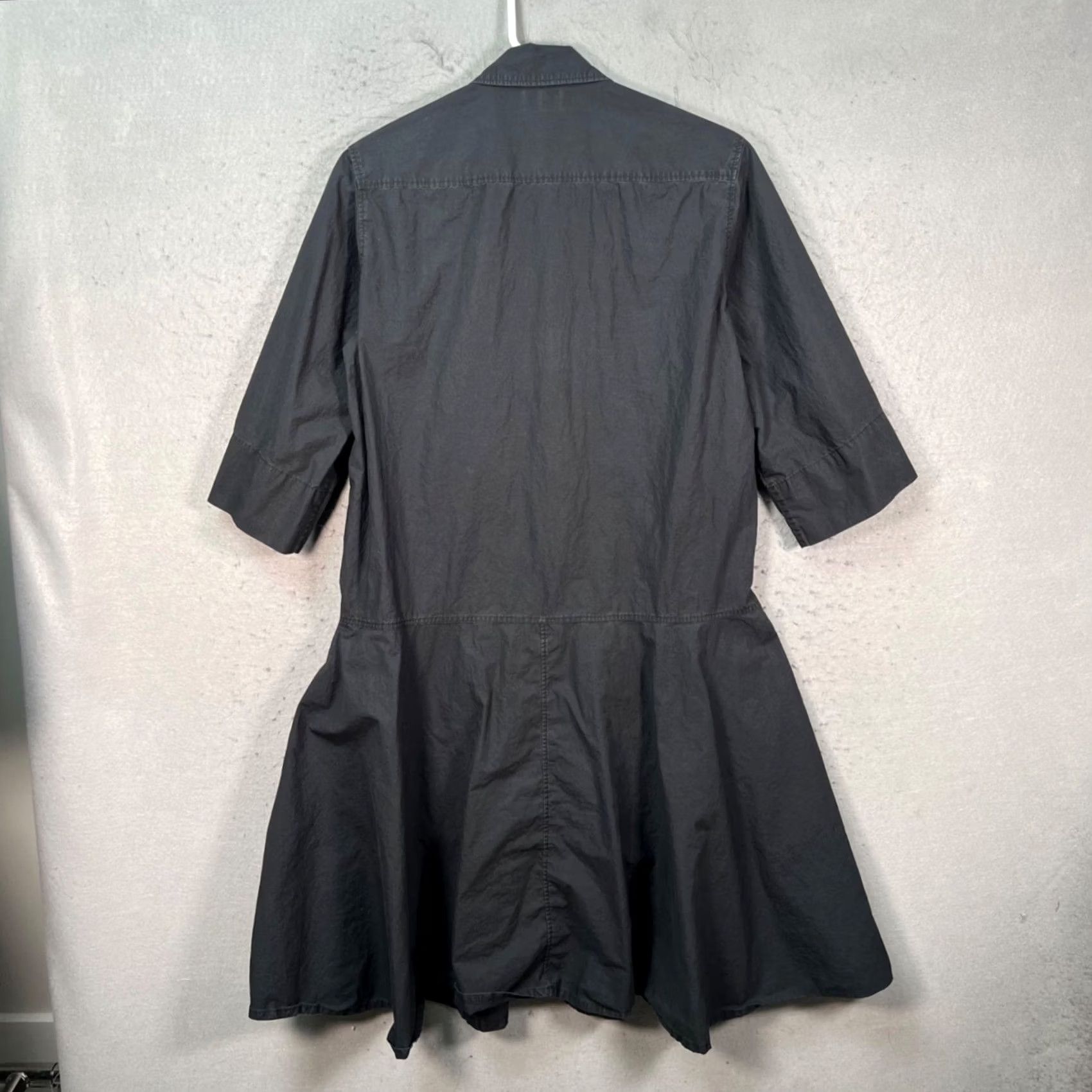 Uniqlo U Dress Womens Small Black Button-Down Shirt 3/4 Sleeve Flared Hem, Women's — image 2 of 6