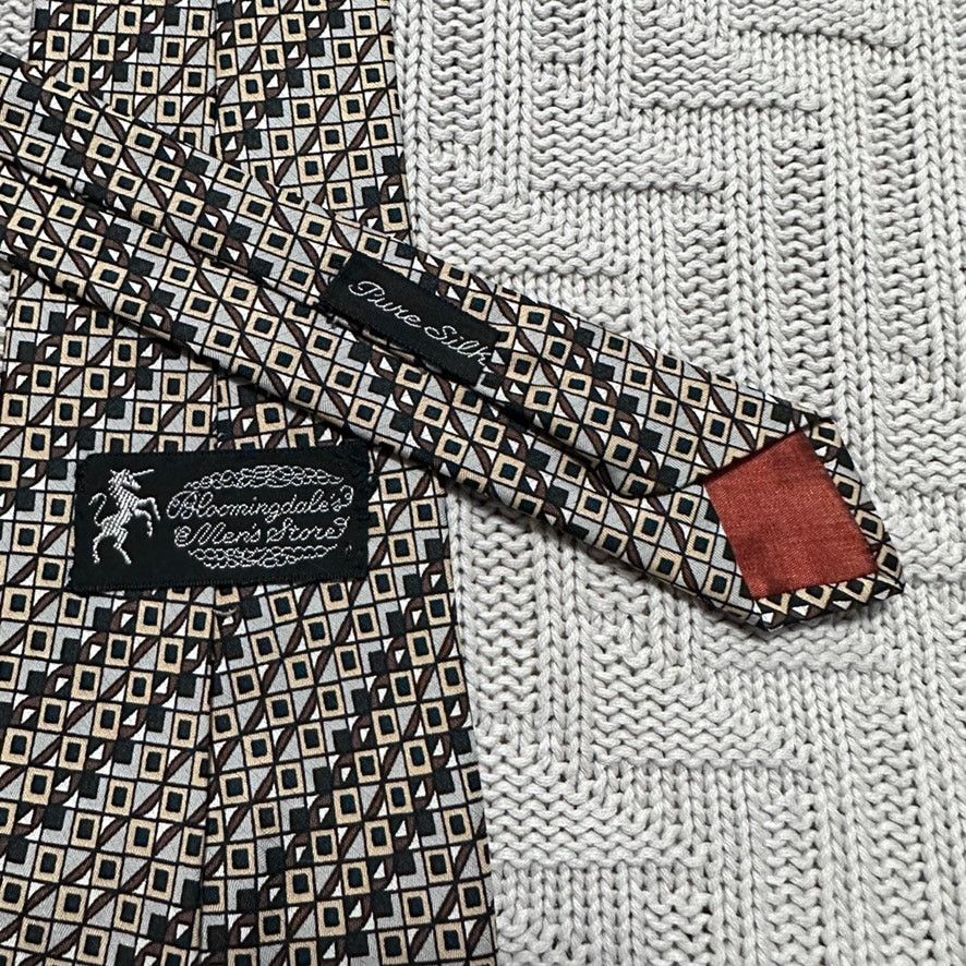 Bloomingdale's Vintage Bloomingdale's brown gray abstract stripe silk tie Size ONE SIZE - 3 Thumbnail