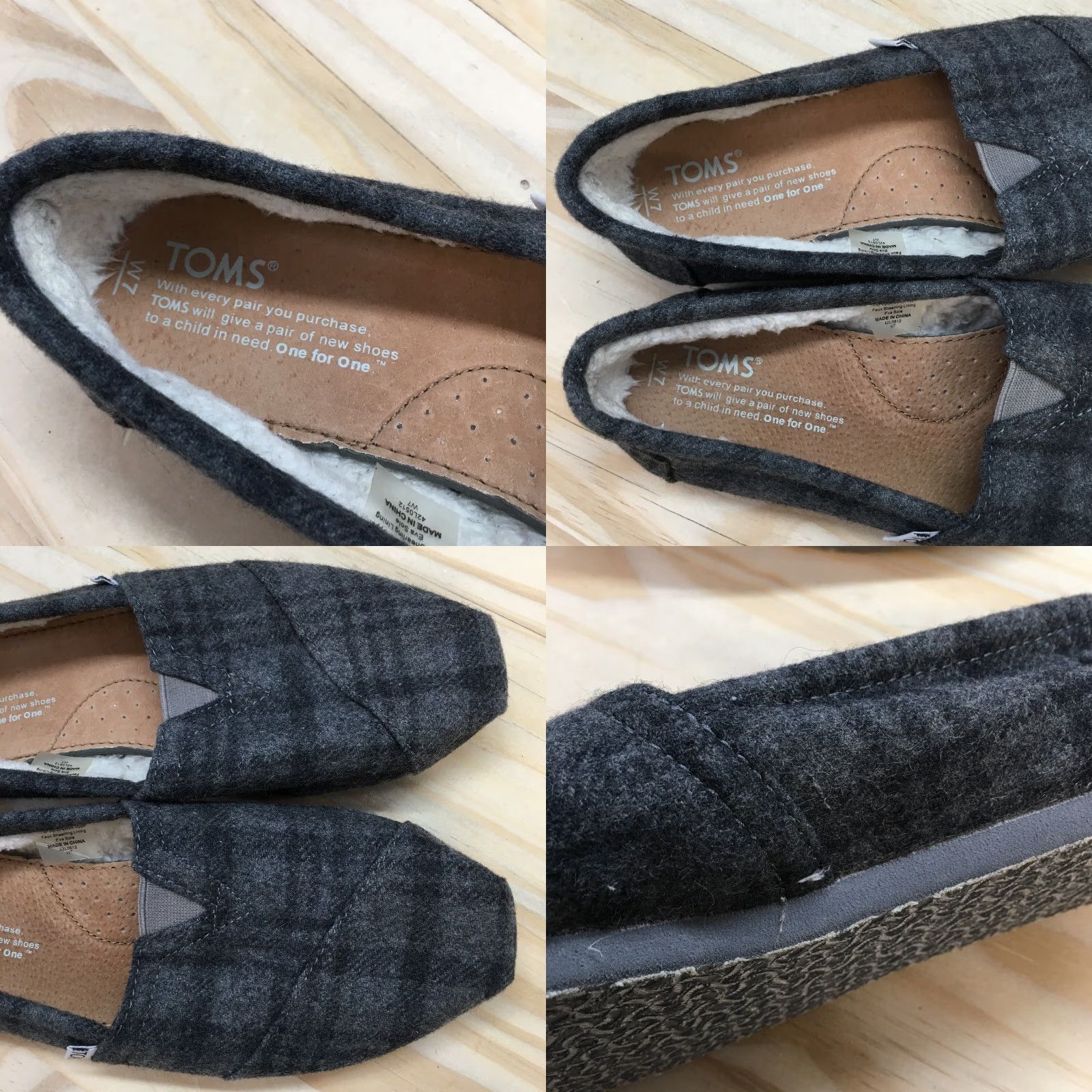 Toms TOMS Shies Womens 7 Classic Slip On Plaid Loafer Flats Gray Wool Blend 42L0512 Size US 7 / IT 37 - 9 Thumbnail