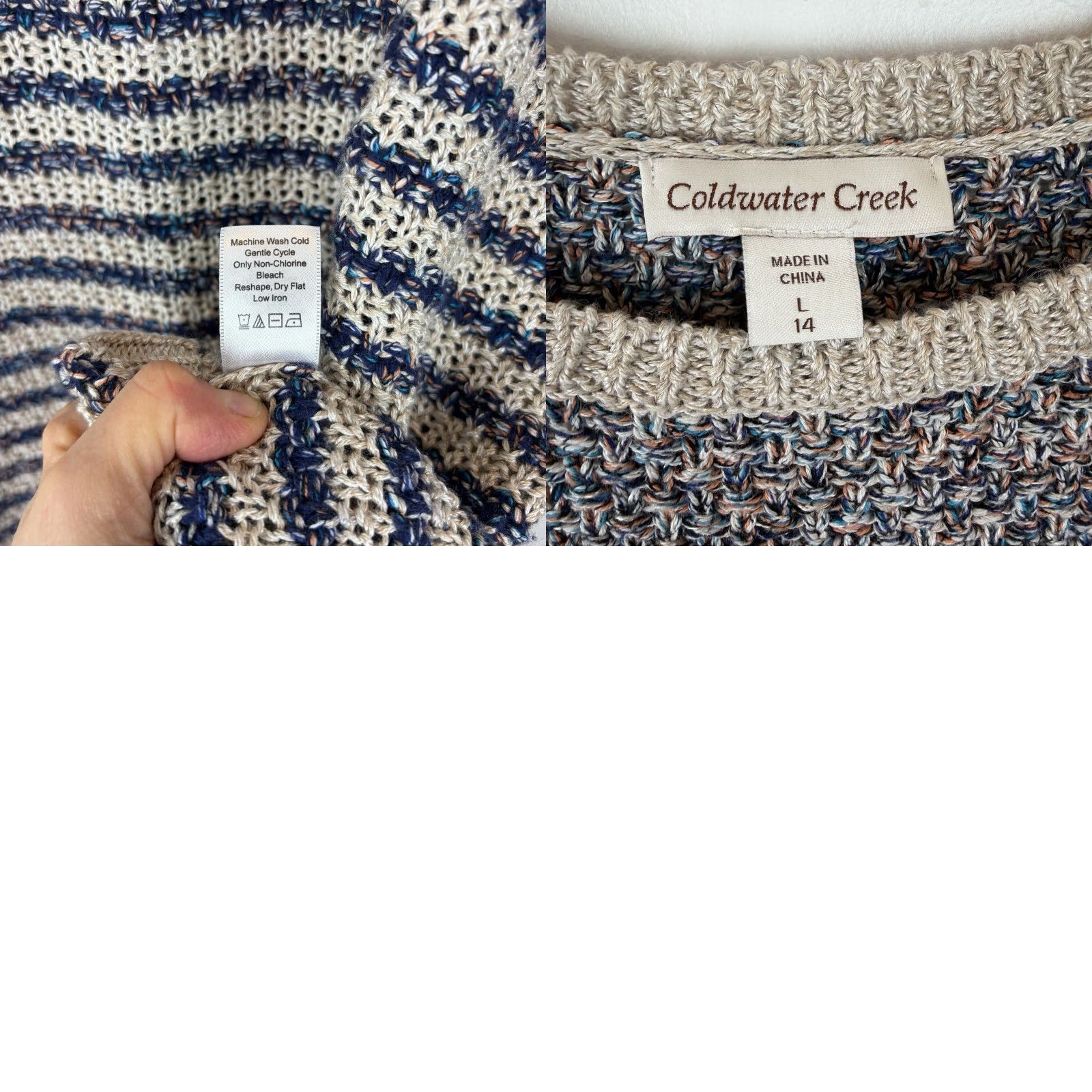 Coldwater Creek Coldwater Creek Sweater Women XL Blue Knit 3/4 Sleeve Open Knit Striped Boatneck Casual Pullover Size XL / US 12-14 / IT 48-50 - 8 Thumbnail