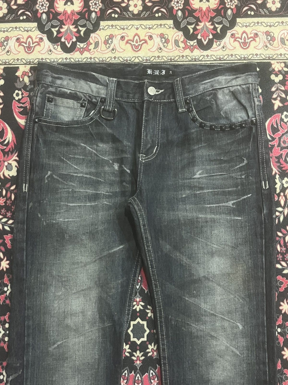 Le Grande Bleu (L.G.B.) Japan Kyohei Dark Washed Studded Pocket Slim Straight Jeans Size US 34 / EU 50 - 4 Thumbnail