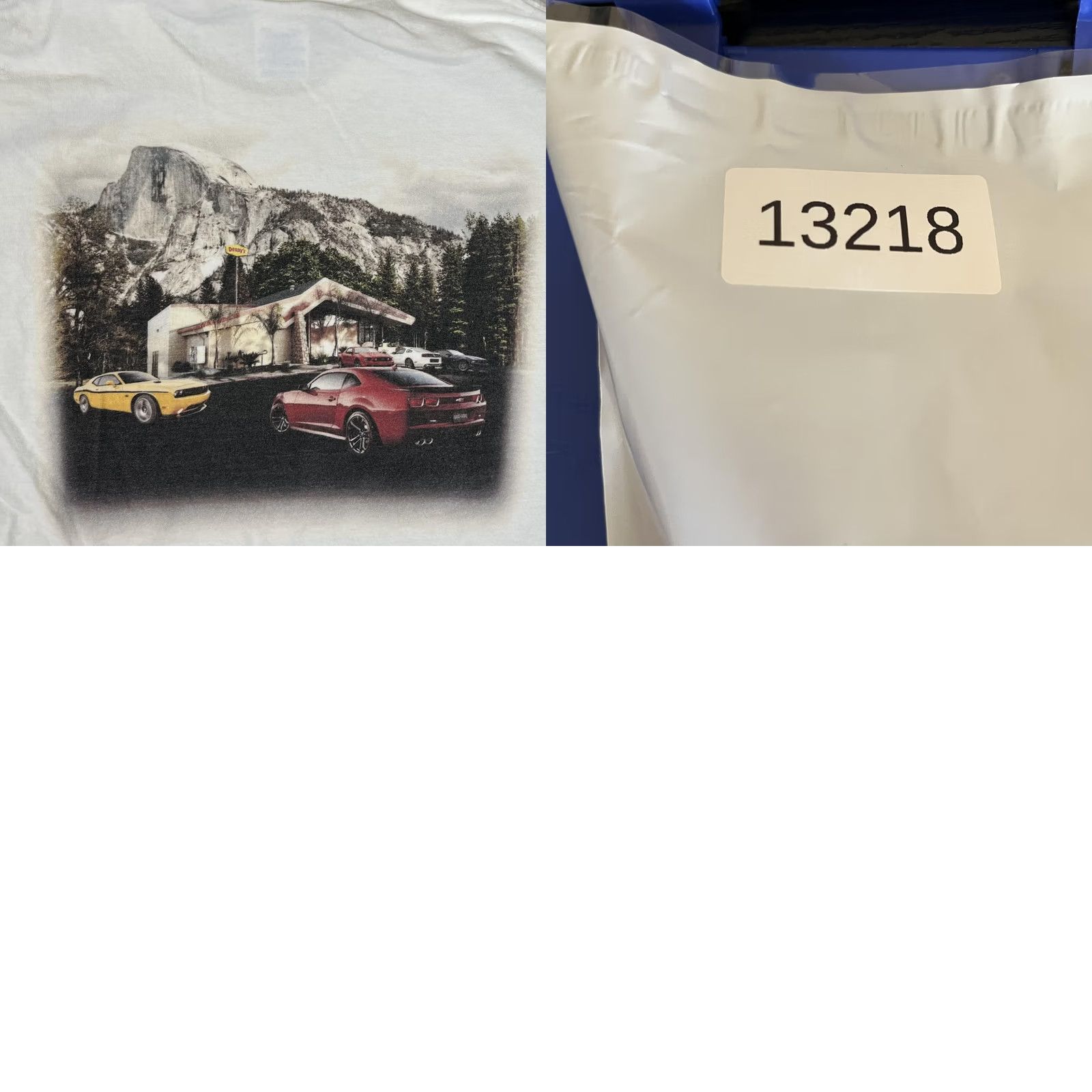 Gildan VINTAGE Denny's T-Shirt Mens XL White Merced Yosemite Muscle Cars Graphic Print Crew Neck Short Sleeve Size US XL / EU 56 / 4 - 8 Thumbnail