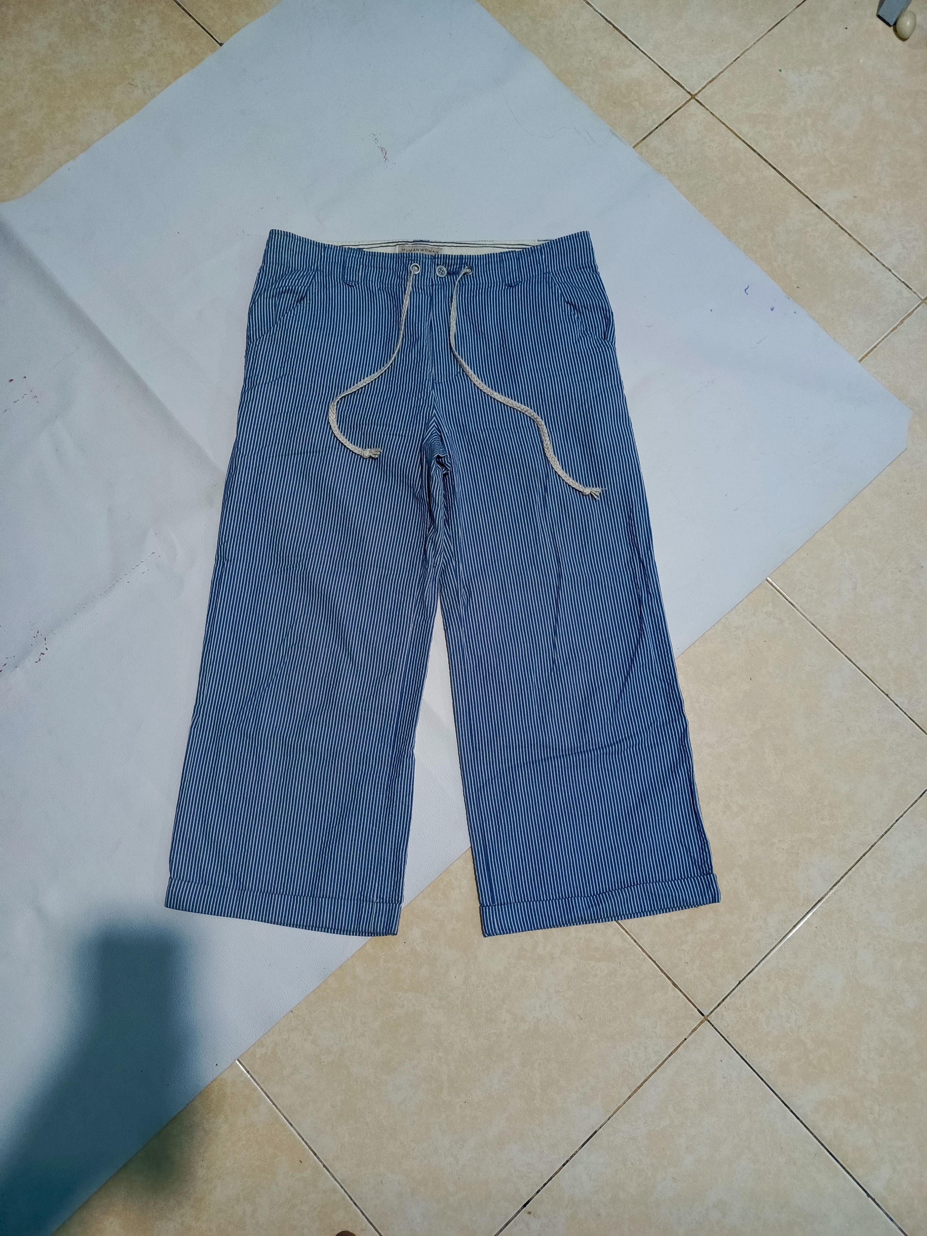 Human woman blue stripes pants japanese brand