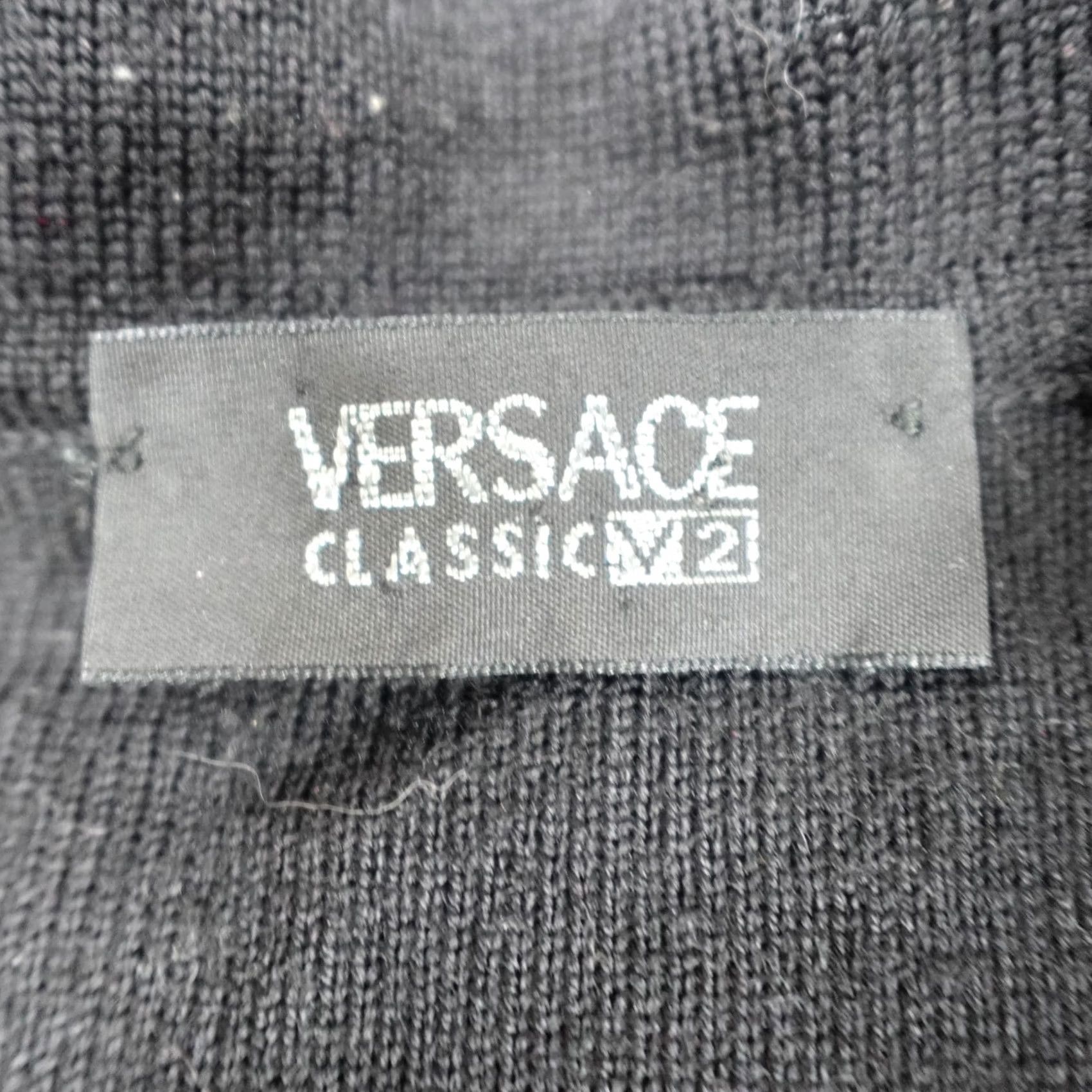 Versace Versace Mens Sweater 2XL Black Jacquard Polo 100% Merino Wool Vintage Italy Knit Pullover 1/4 Zip Long Sleeve Logo Wool Machine Washable Regular Mens Size US XXL / EU 58 / 5 - 6 Thumbnail