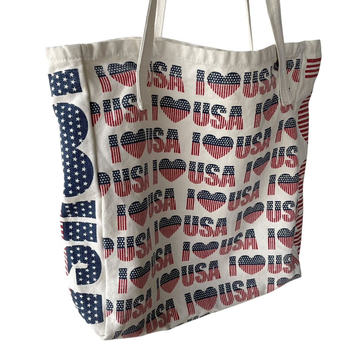 Vintage I Heart USA Vintage Full Print Canvas Tote Bag Size ONE SIZE - 4 Thumbnail