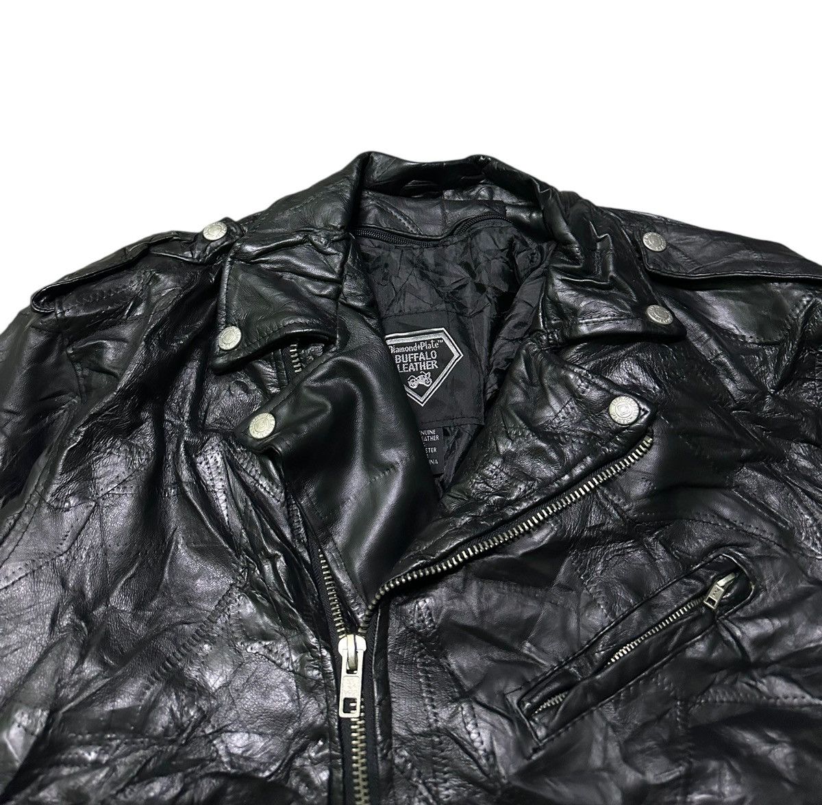 Japanese Brand Diamond plate double collar leather jacket Size US L / EU 52-54 / 3 - 8 Thumbnail