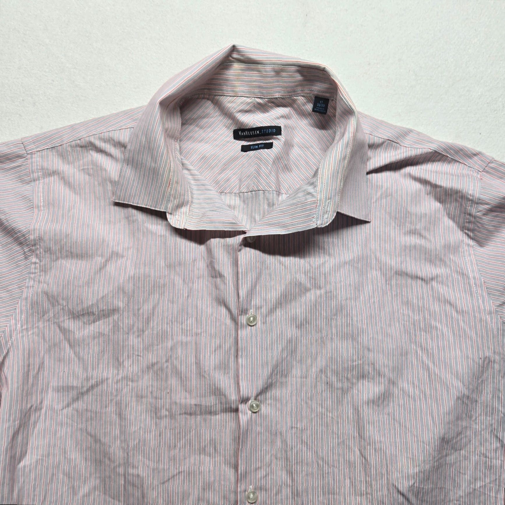 Van Heusen Van Heusen Studio Gray White Striped Slim Fit Button Up Shirt Adult Men 17 32/33 Size US XL / EU 56 / 4 - 2 Thumbnail