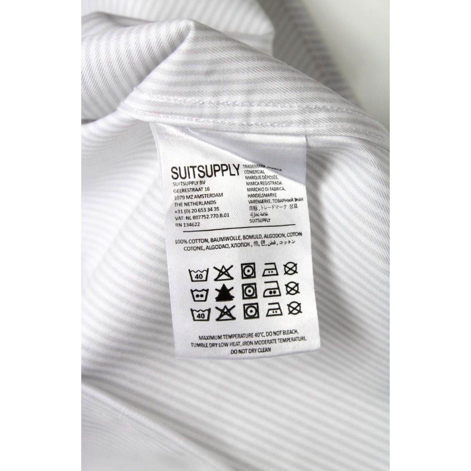 Suitsupply SUITSUPPLY Traveller Slim Fit Shirt Men's Button Up 38 / 15 White Cotton Pinstripe Collared Logo Size US M / EU 48-50 / 2 - 6 Thumbnail