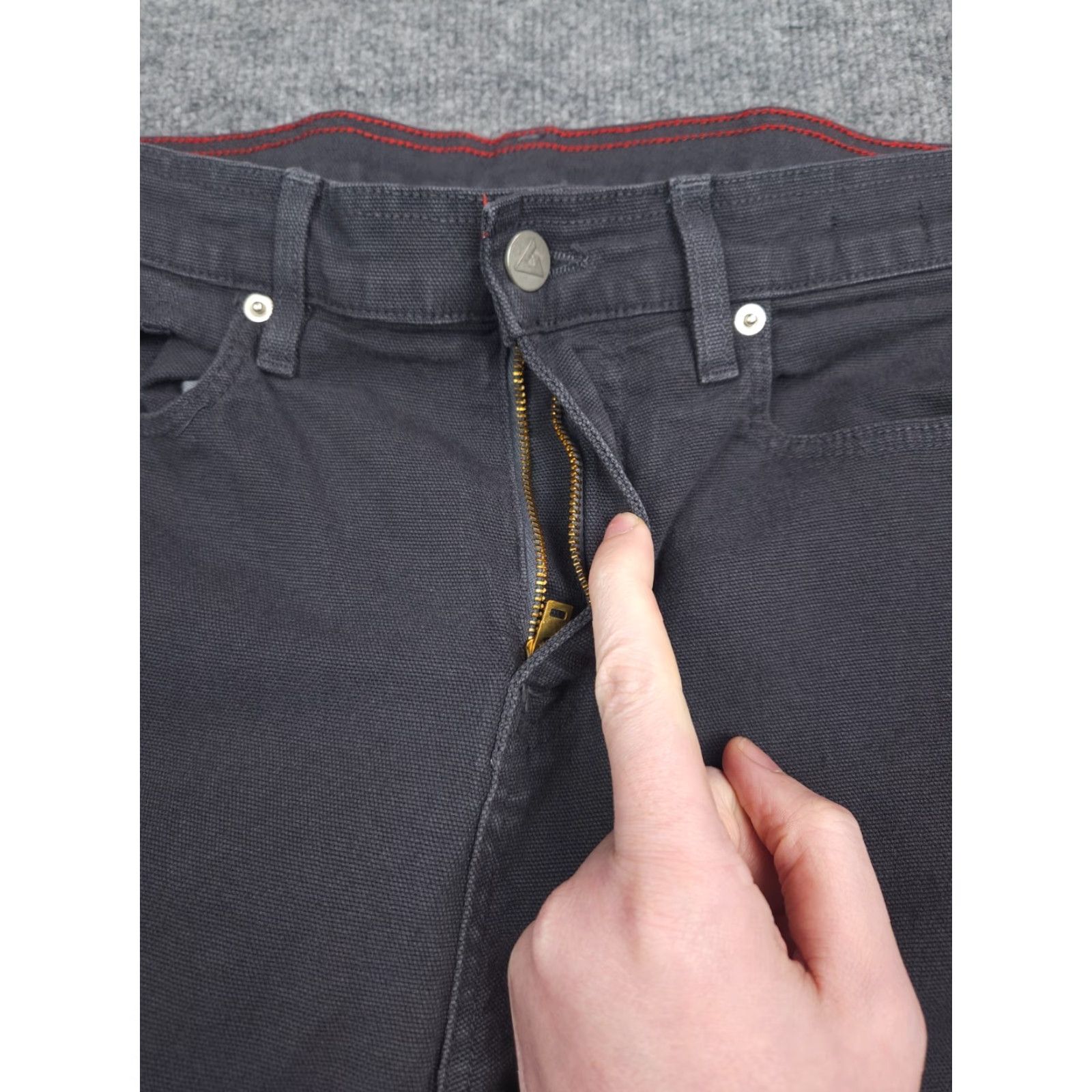 Vintage American Giant Pants Mens 34 x 34 Gray Roughneck Straight Stretch Jeans 5-Pocket Design Slim Regular 33 Inseam 33 Size US 33 - 5 Thumbnail