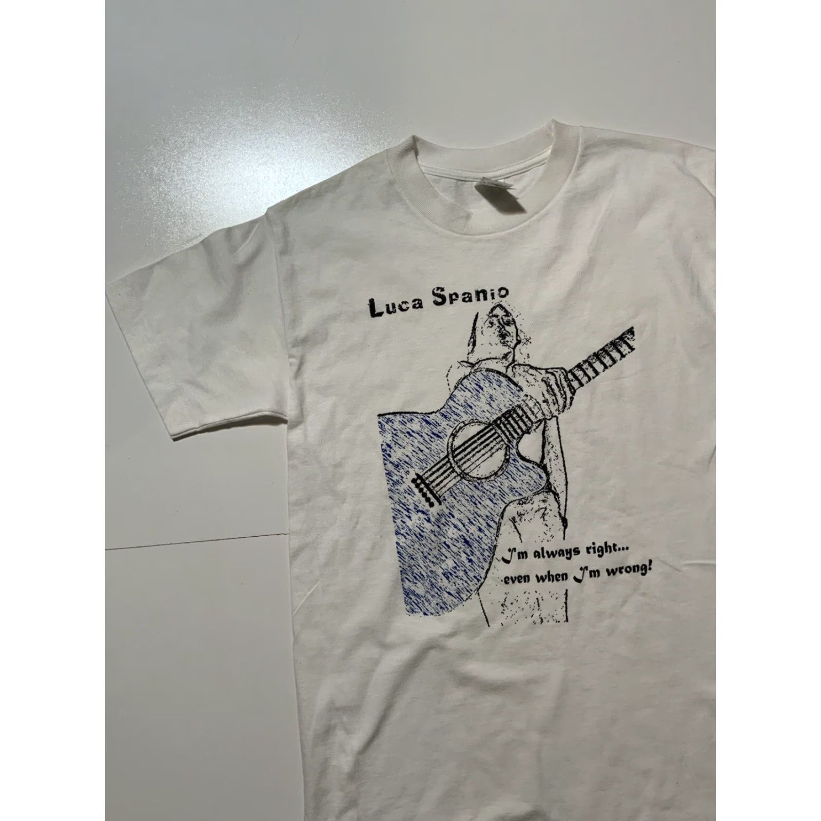 Vintage Luca Spanio I’m Always Right Even When I’m Wrong Guitar White S/S T-Shirt Sz. S Mens T-Shirt S White Lucas Guitar Mens Size US S / EU 44-46 / 1 - 3 Thumbnail