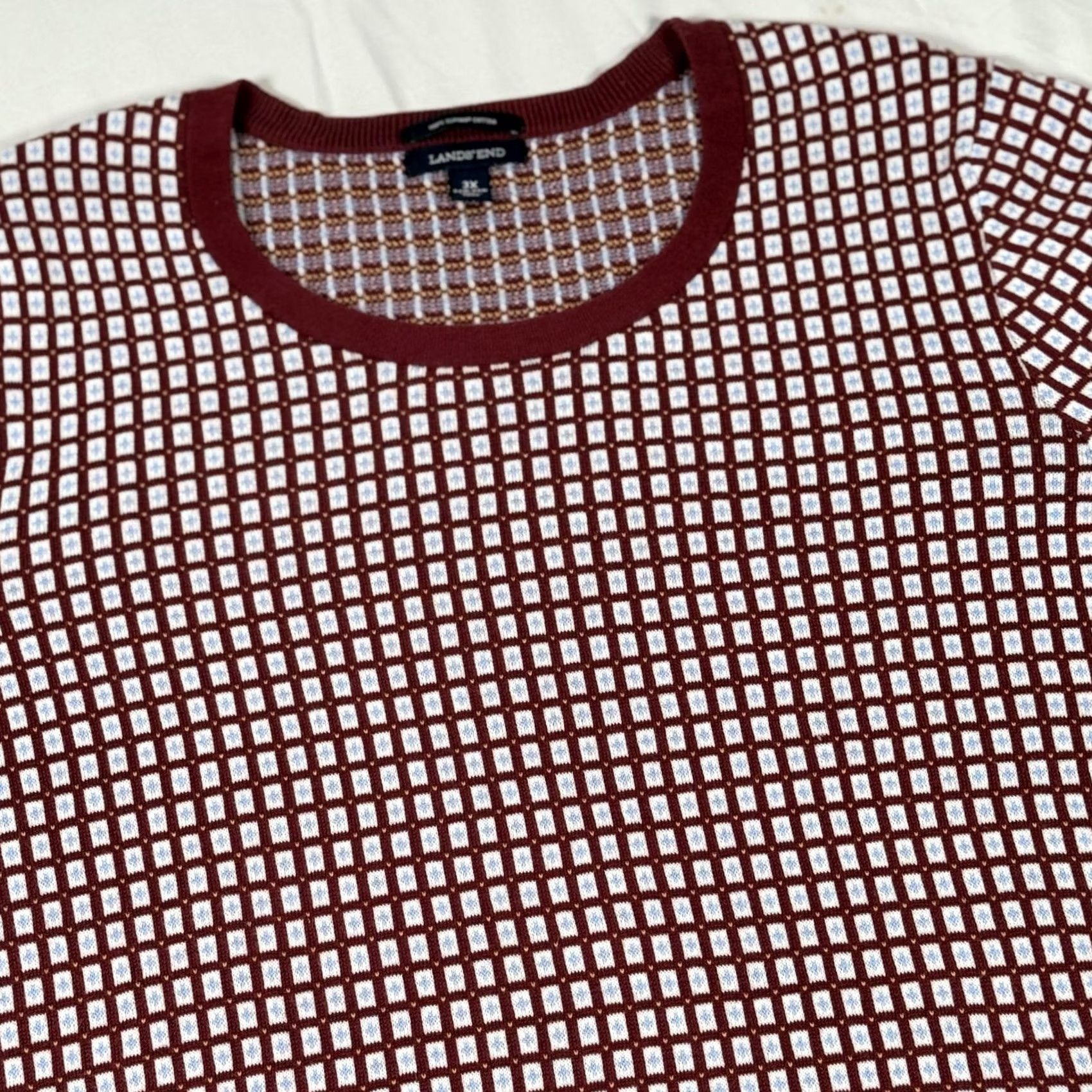 Lands' End VINTAGE Lands' End Womens 3X Burgundy Supima Cotton Grid Knit Crewneck Pullover Sweater Size XXL / US 16-18 / IT 52-54 - 3 Thumbnail