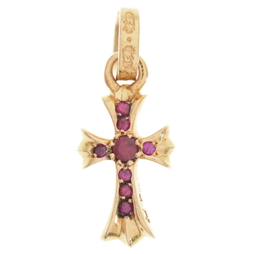 image of Chrome Hearts Baby Fat Pave Ruby Cross Pendant in Gold, Men's