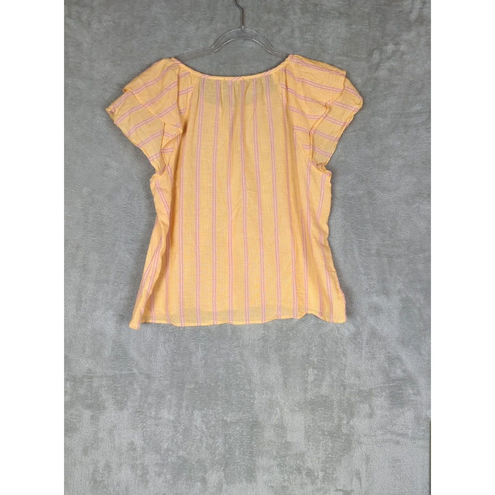 Vintage Lilla P Blouse Orange Striped Cotton Shirt Top Women's L Flutter Sleeve Size L / US 10 / IT 46 - 6 Thumbnail