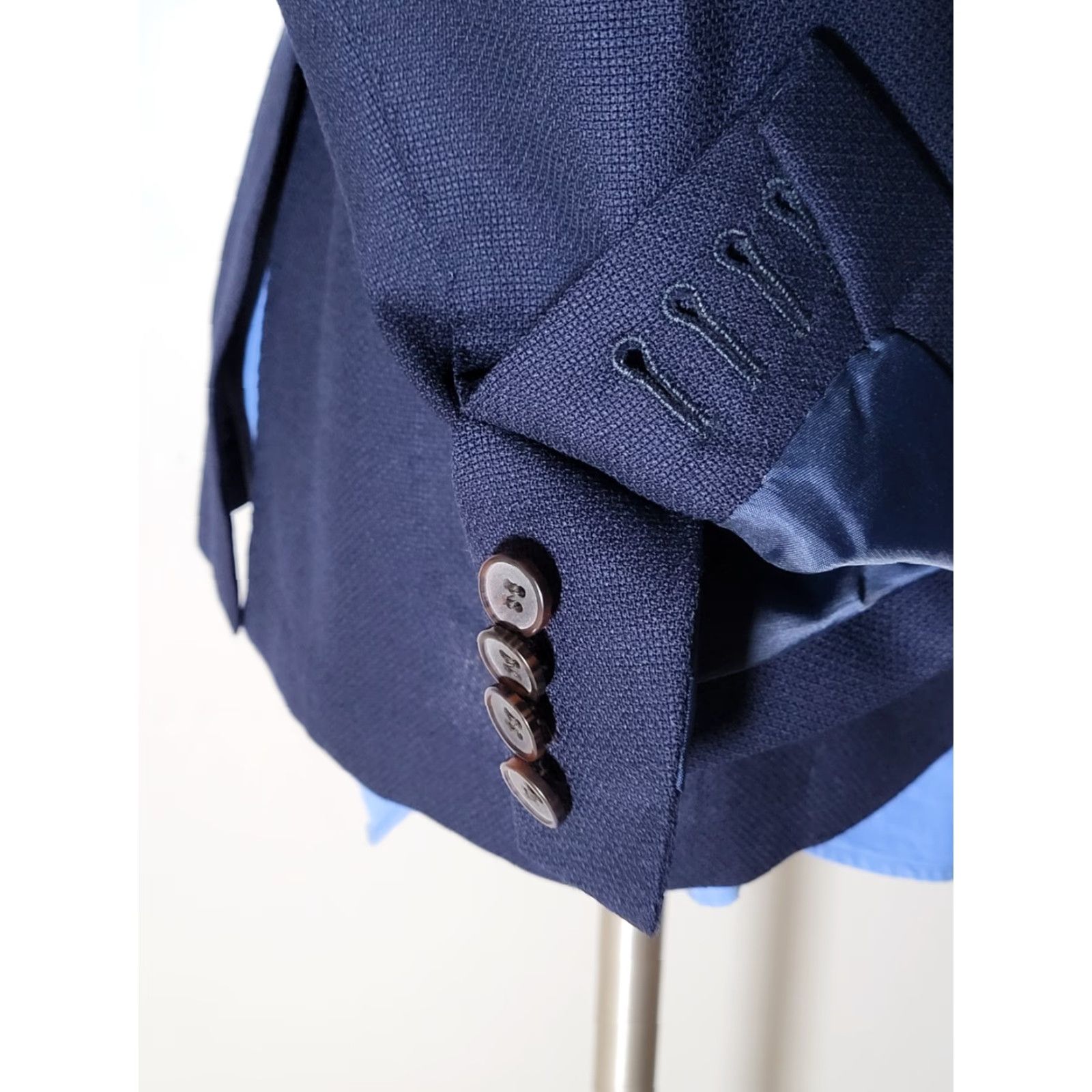 Suitsupply Suitsupply VBC Barberis Hopsack Wool Blazer Jacket Coat 38R Slim Navy Blue Check Two Button Single-Breasted Mens Blazer Size 38R - 6 Thumbnail