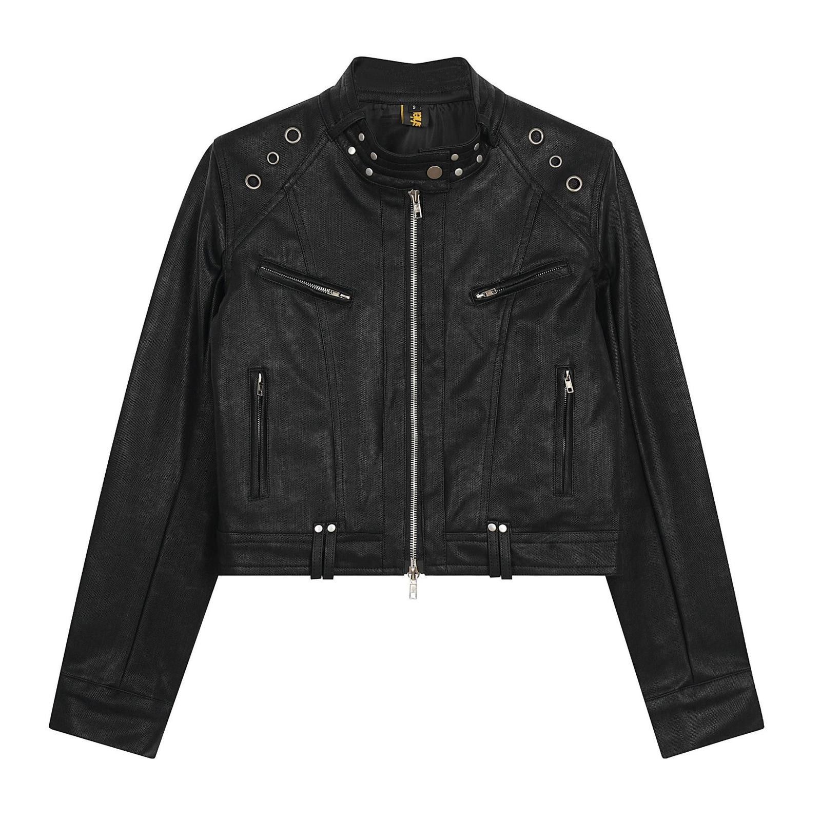 Leather Black Faux Leather Moto Jacket, Cropped Biker Jacket Size M / US 6-8 / IT 42-44 - 1 Thumbnail