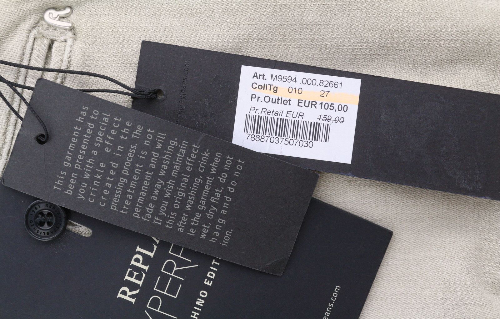 Replay LEHOEN HEPERFLEX W27 Beige Faded Slim Chino Trousers 89068 Size US 27 - 8 Thumbnail
