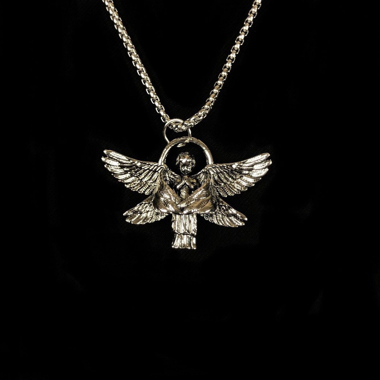 Jewelry Angel Necklace Punk Chain in Silver, Men's