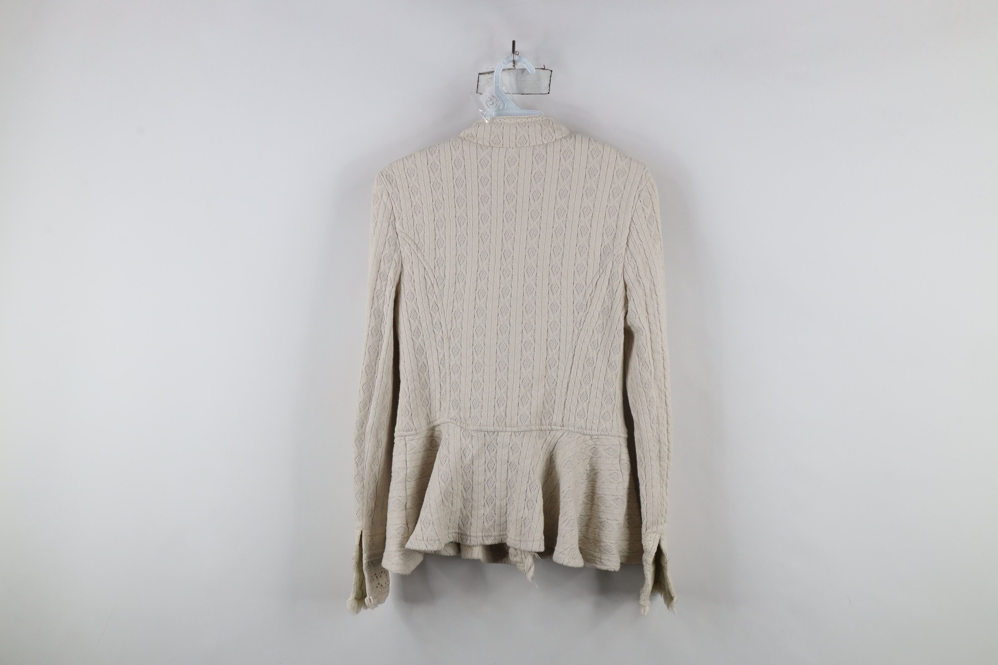 Free People × Vintage Free People Style Fringed Ruffled Knit Sweater Jacket Cream Size XS / US 0-2 / IT 36-38 - 9 Thumbnail
