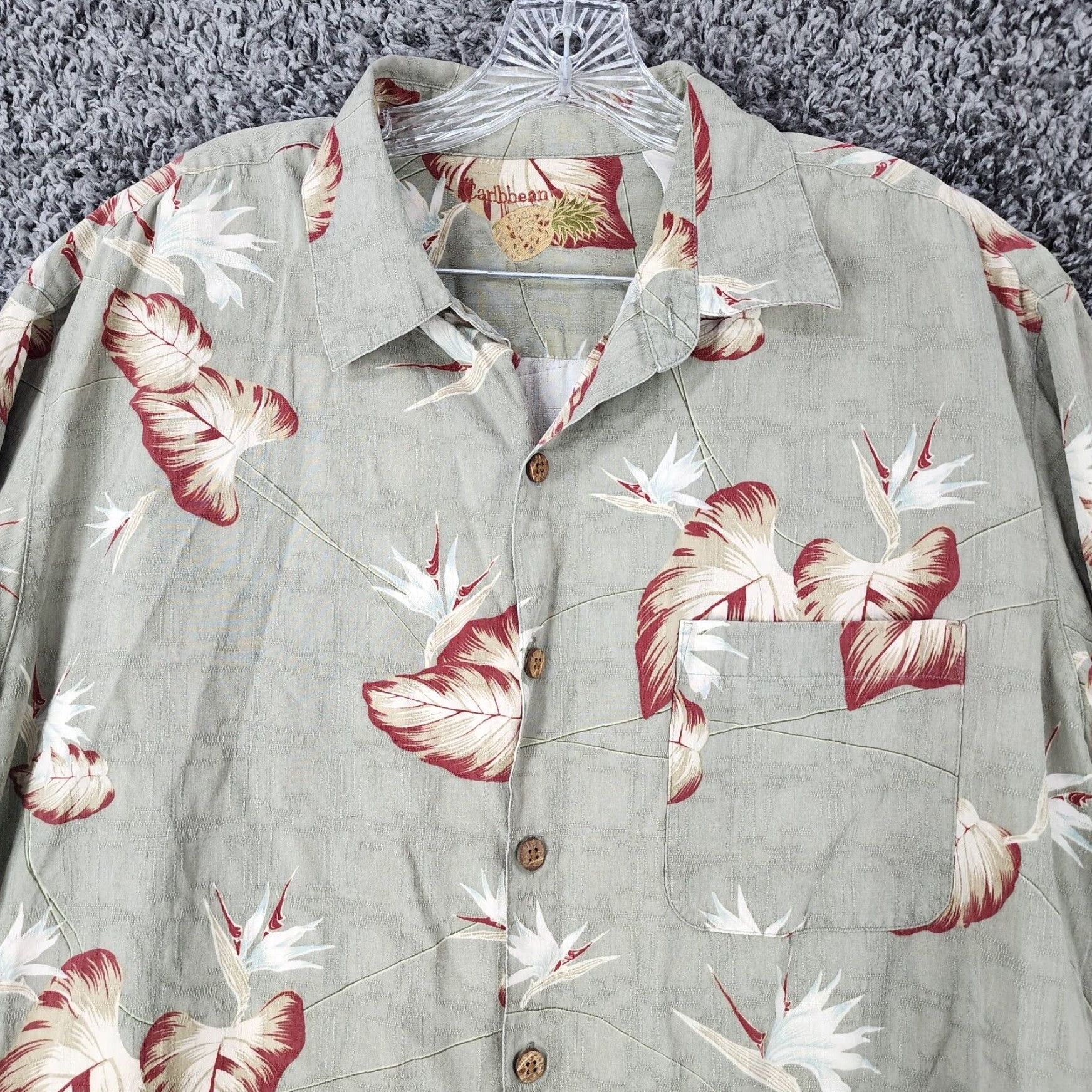 Vintage Caribbean Mens Hawaiian Green Floral Short Sleeve Button Up Shirt Size XL Size US 36 / EU 52 - 3 Thumbnail