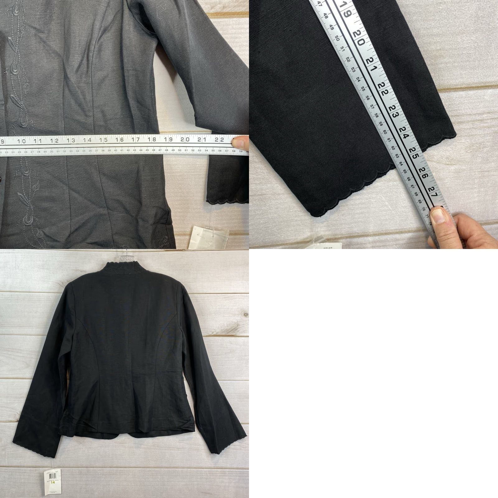 Vintage EMMA JAMES Blazer Womens 14 Black Embroidered Linen Button Up Lined V Neck NWT Jacket Size XL / US 12-14 / IT 48-50 - 8 Thumbnail