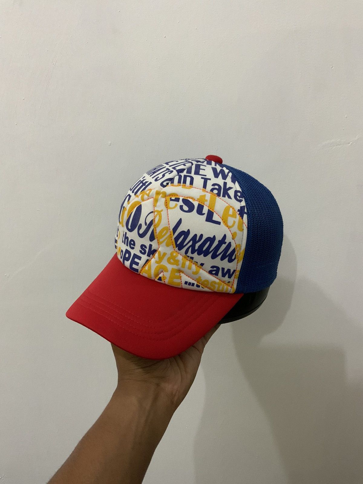 Japanese Brand Peace Relaxation Distressed Style Trucker Cap Hat Size ONE SIZE - 1 Thumbnail