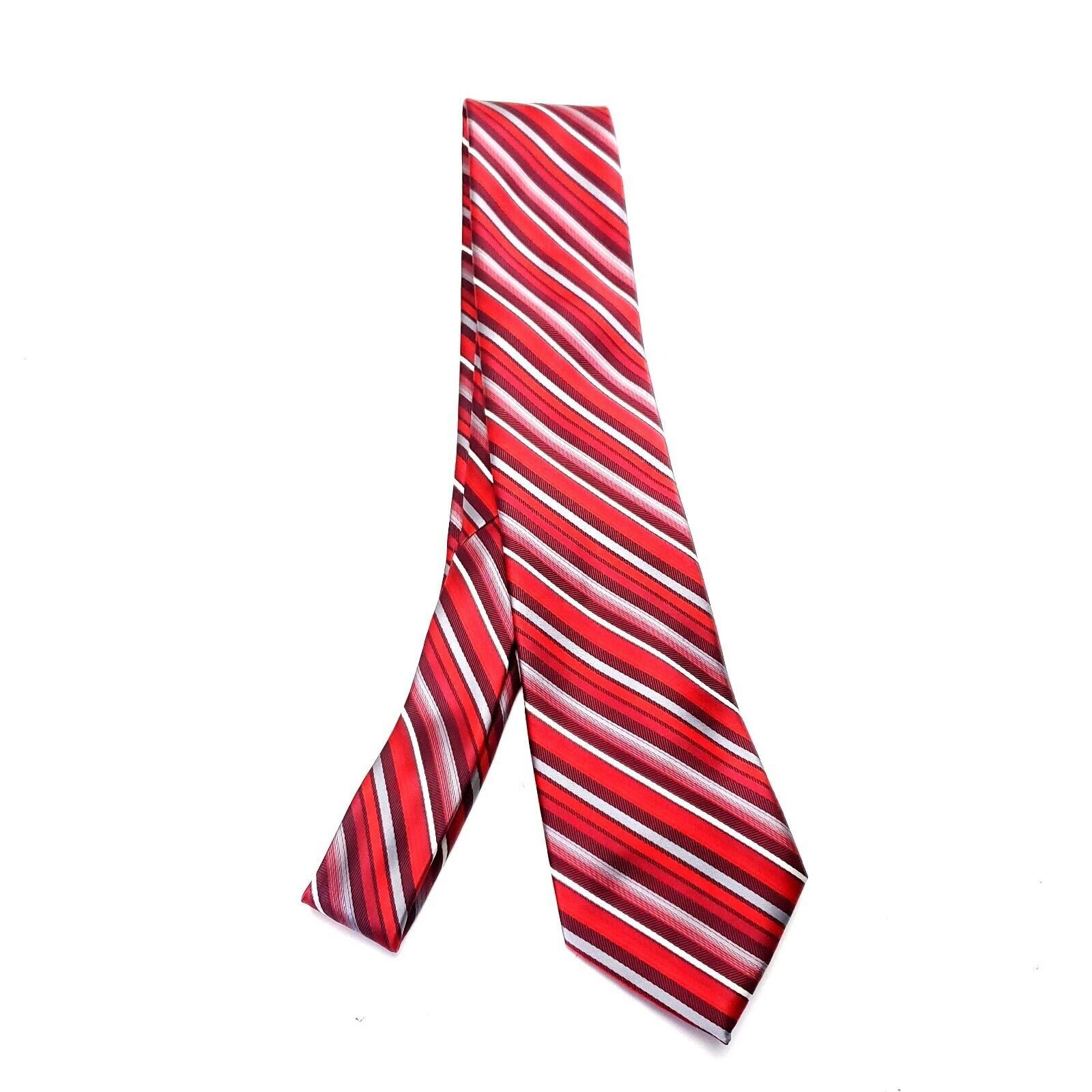 Van Heusen Van Heusen Red Polyester Tie Woven Skinny Striped Size ONE SIZE - 6 Thumbnail