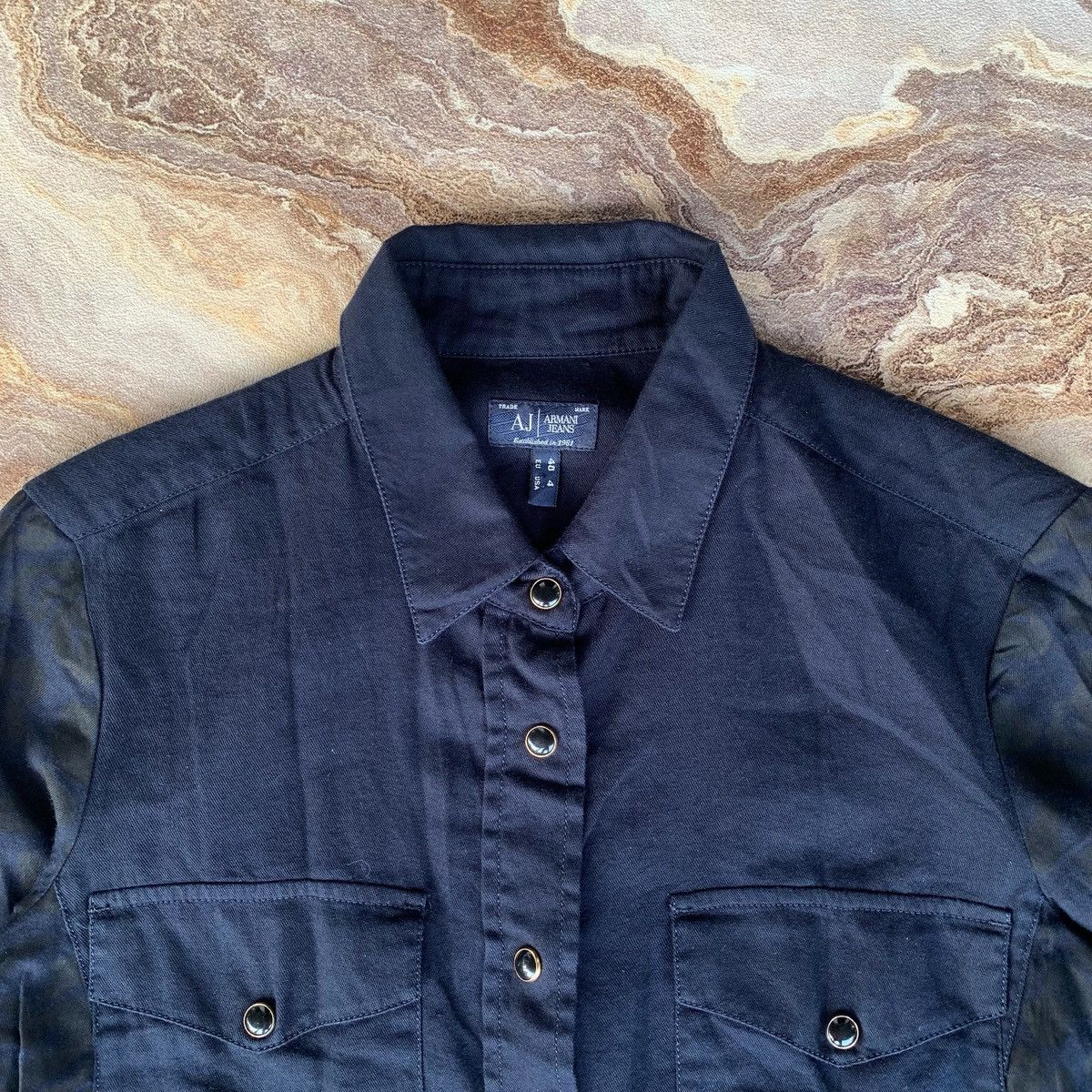 Armani Armani Button Snap Navy Shirt Camoflage Sleeve Size M / US 6-8 / IT 42-44 - 3 Thumbnail