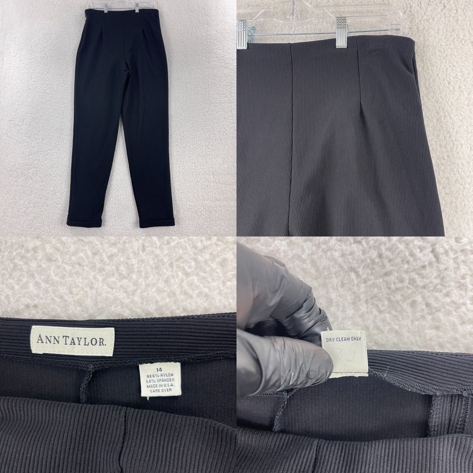 Ann Taylor VINTAGE Ann Taylor Pants Womens Size 14 Black Ribbed Roll Cuff Tapered Stretch Outfit Pants Size 36" / US 14 / IT 50 - 9 Thumbnail