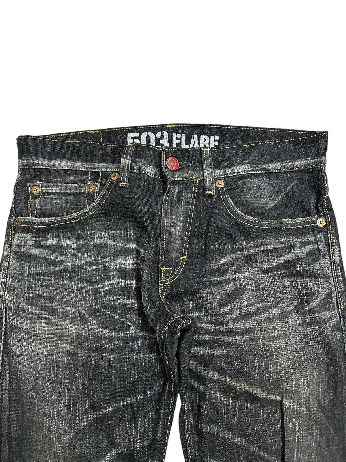 GOA 2000 Edwin 503 Flare Washed Clawmark Y2K Goa Lgb Style Jeans Size US 35 - 3 Thumbnail