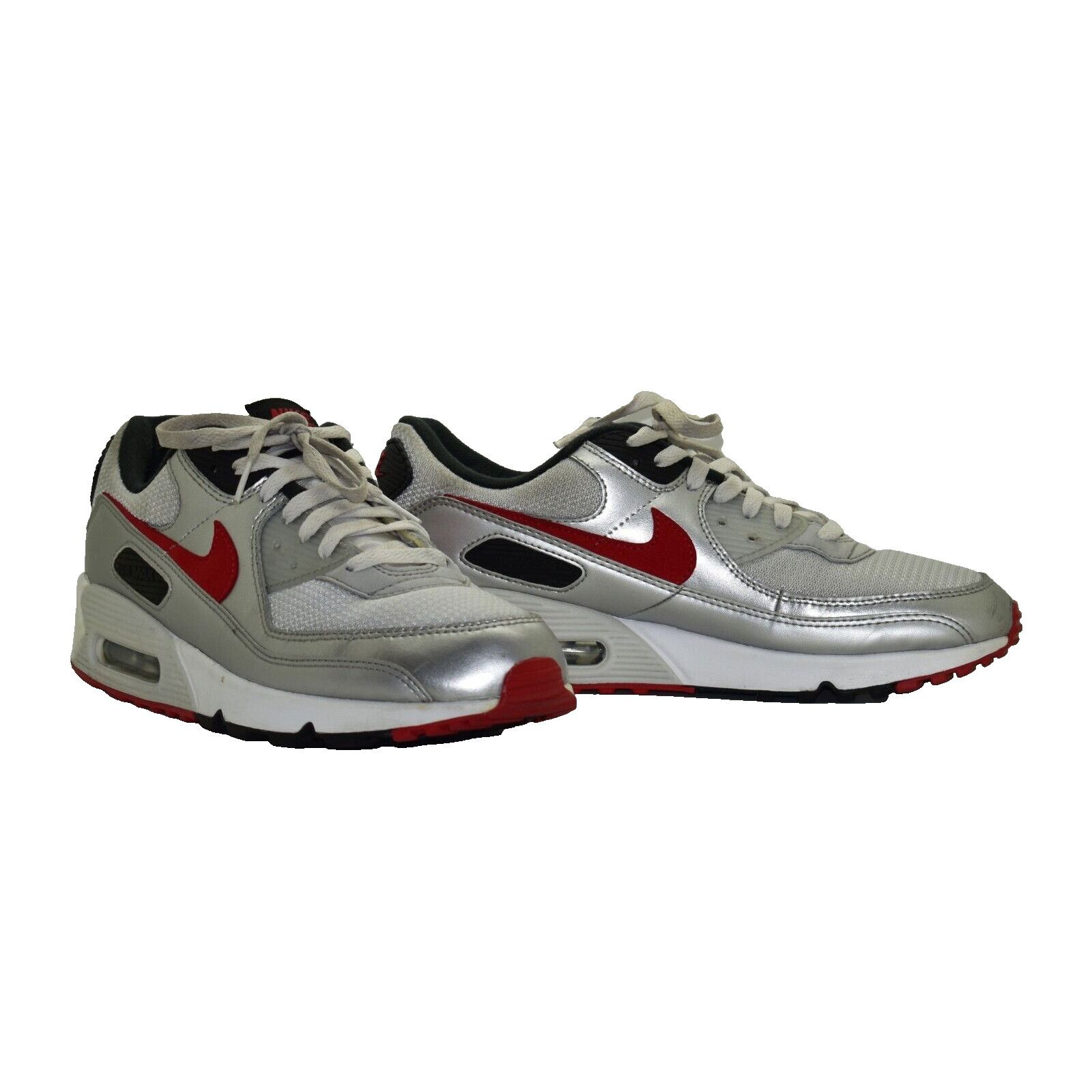 NIKE AIR MAX 90 Silver Red Running Shoes DX4233-001 Sz 10.5