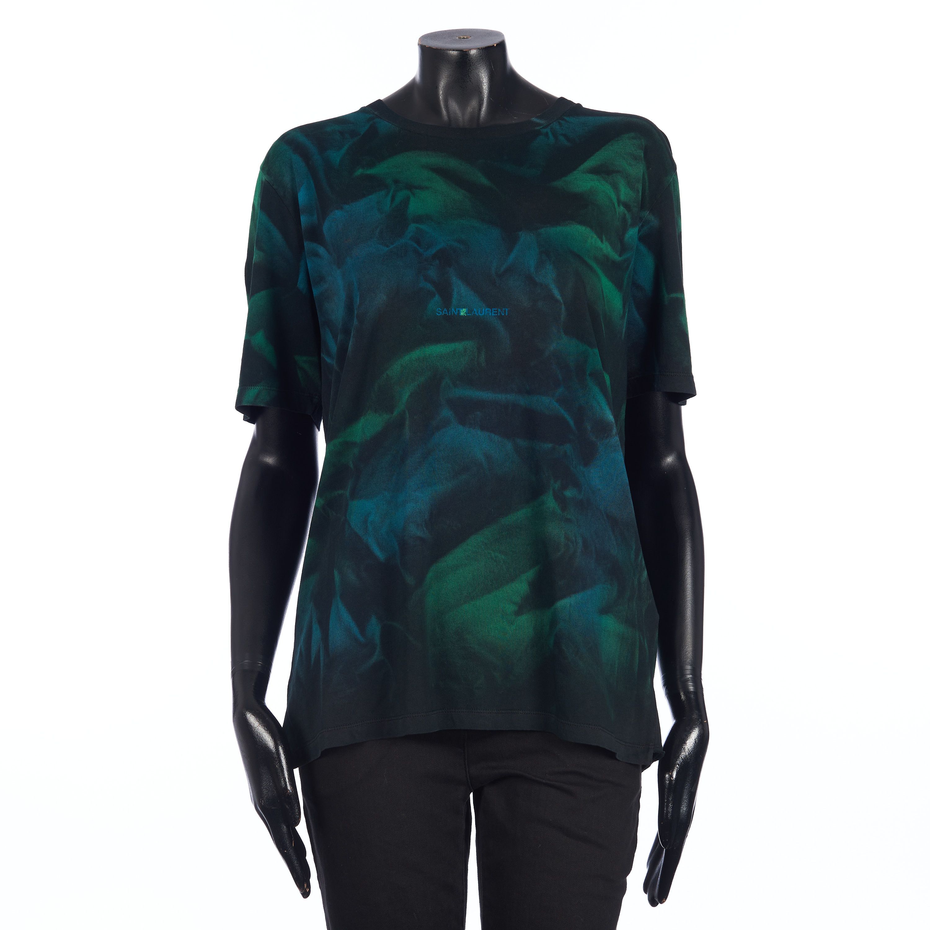 image of Saint Laurent Paris Tie-Dye Saint Laurent Rive Gauche Tshirt In Black Cotton in Black Green, Women'