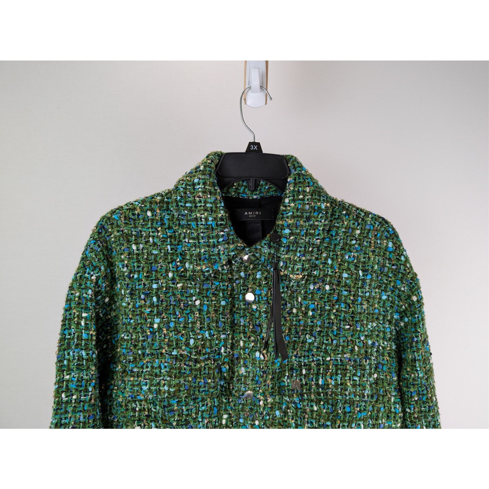 Amiri o1rshd1 Boucle Overshirt Button up Shirt in Rain Forest Size US M / EU 48-50 / 2 - 3 Thumbnail
