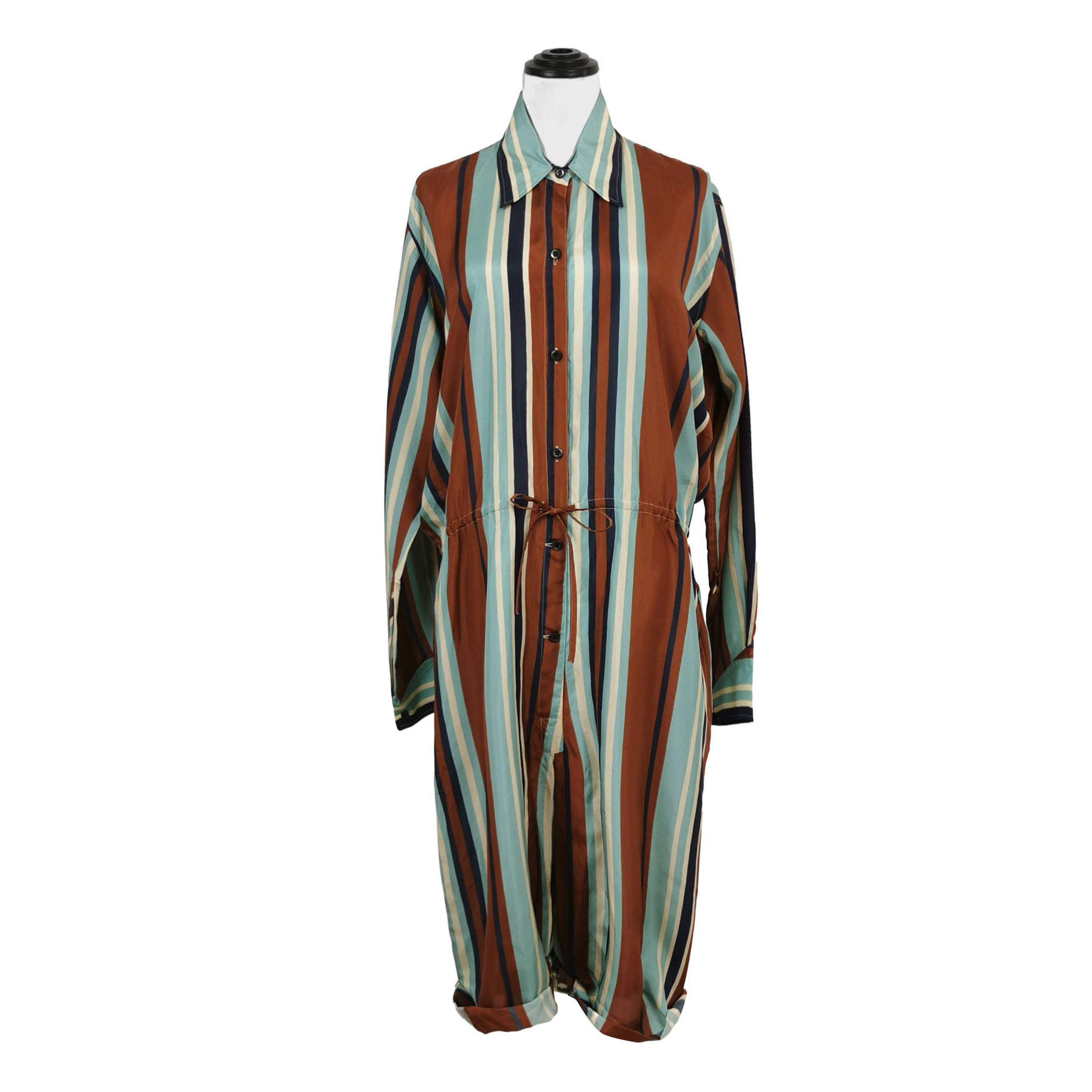 Prada Prada Striped Silk Long Sleeve Jumpsuit Size 40 - dmc Size 40" / US 18 - 1 Thumbnail