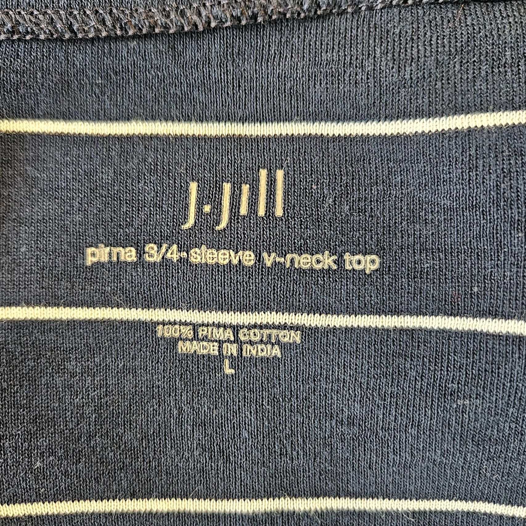 J. Jill J Jill Womens Pima 3/4 Sleeve V-Neck Top Sz Large Blue White Stripe Shirt Womens Size L / US 10 / IT 46 - 4 Thumbnail