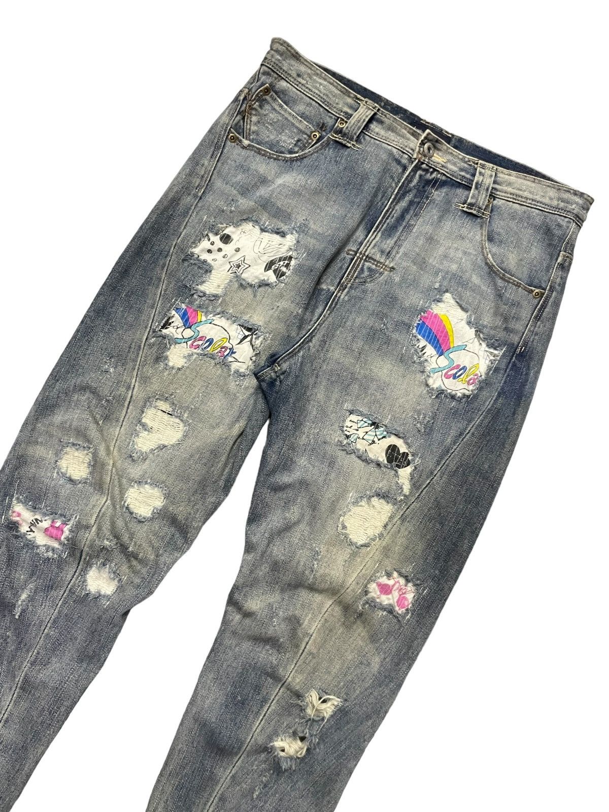 Hysteric Glamour × Japanese Brand Bit Blue X Scolar Japan Drop Crotch Craft Sashiko Boro Jeans Size US 31 - 5 Thumbnail