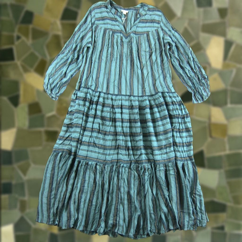 Vintage NWT Sundance Maxi Dress V-Neck Long Sleeve Stripe Green Blue Orange Rayon Pockets XL Women Size XL / US 12-14 / IT 48-50 - 1 Thumbnail