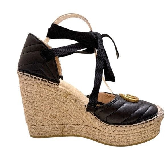 Gucci NWOT GUCCI Marmont Matelasse Ankle Tie Wedge Espadrilles EU Size US 11 / IT 41 - 5 Thumbnail