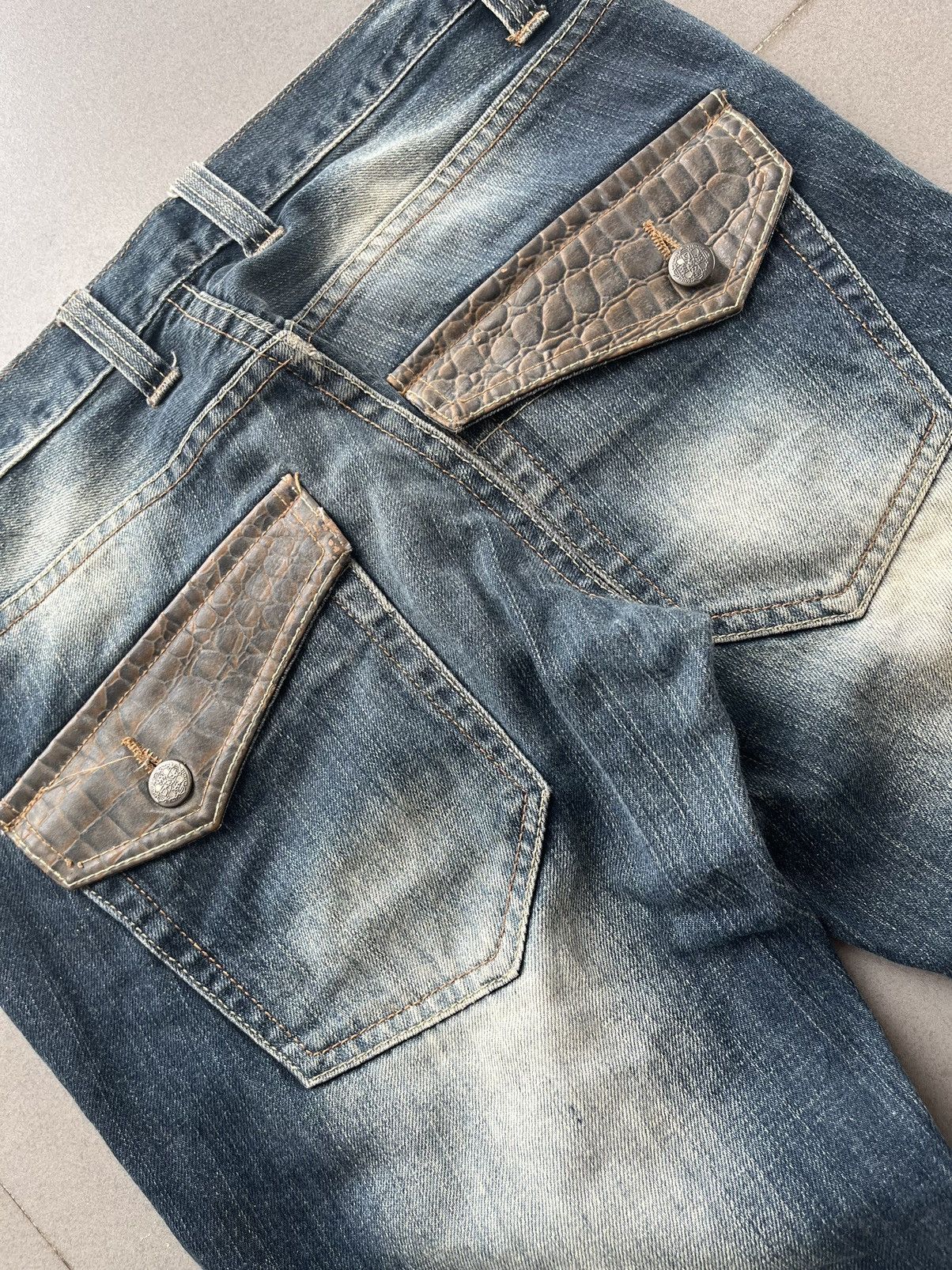 Tornado Mart 2000s JAPANESE ROOT THREE FLARE DENIM CROCODILE LEATHER Size US 30 / EU 46 - 7 Thumbnail