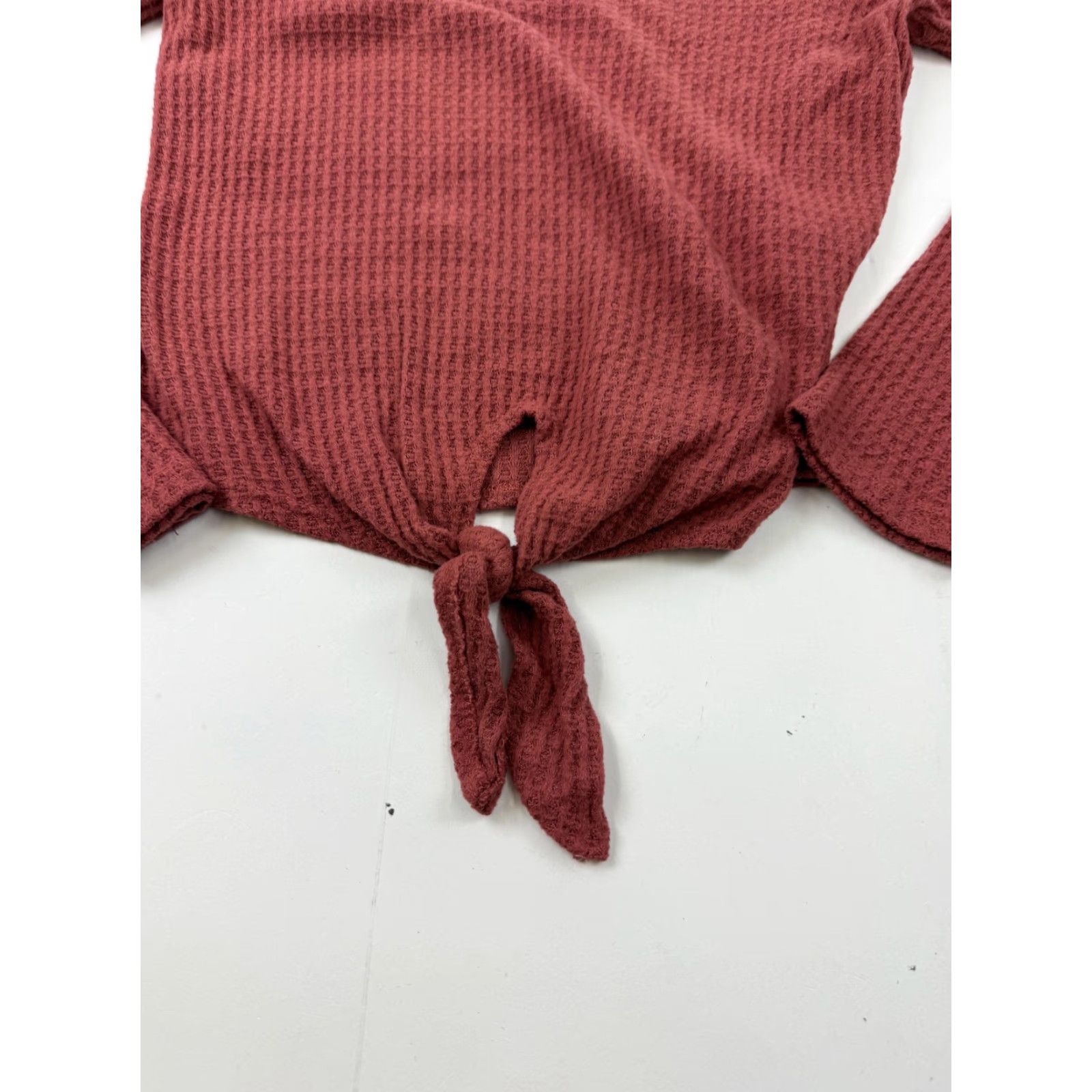Vintage Paper Crane Shirt Womens XS Red Waffle Knit Henley Long Sleeve Front Tie Top Size XS / US 0-2 / IT 36-38 - 2 Thumbnail