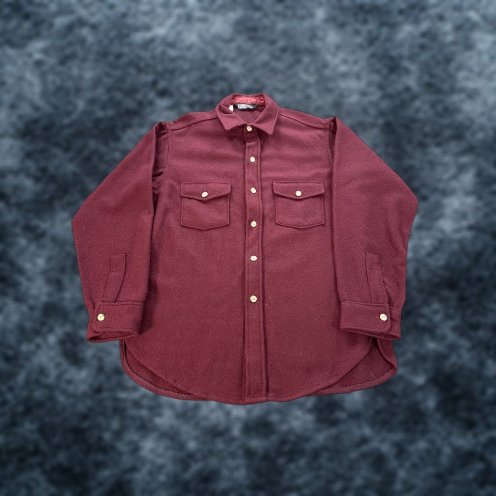 Lands' End VINTAGE Lands' End Wool Blend Shirt Mens Large Maroon Chamois Jacket USA Made Button-Up Collar Spread Pockets 80s Small? Size US L / EU 52-54 / 3 - 1 Thumbnail